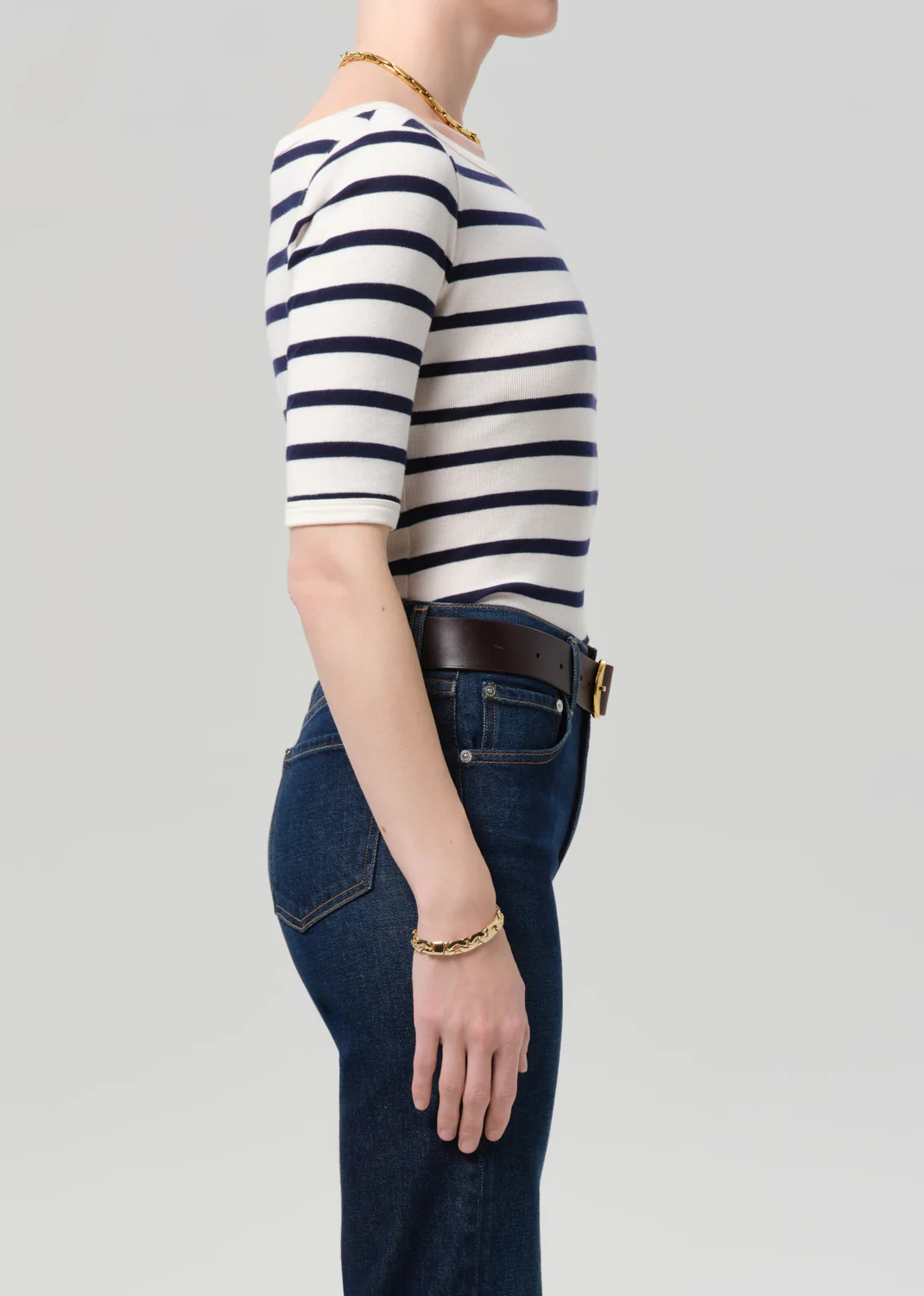 3/4 Sleeve Boat Neck Slim Tee in Azure Stripe - Image 3