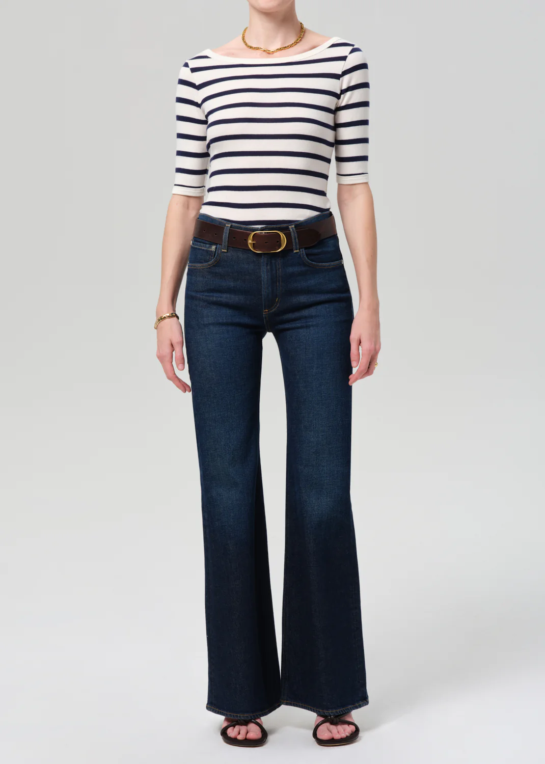 3/4 Sleeve Boat Neck Slim Tee in Azure Stripe - Image 5