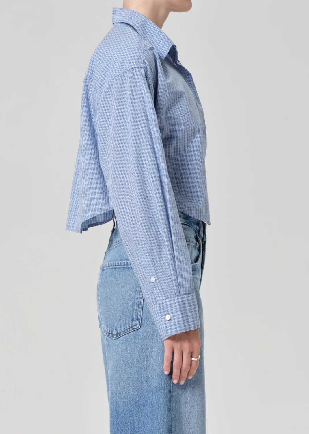 Ana Cropped Shirt in Banker Blue Plaid - Image 3