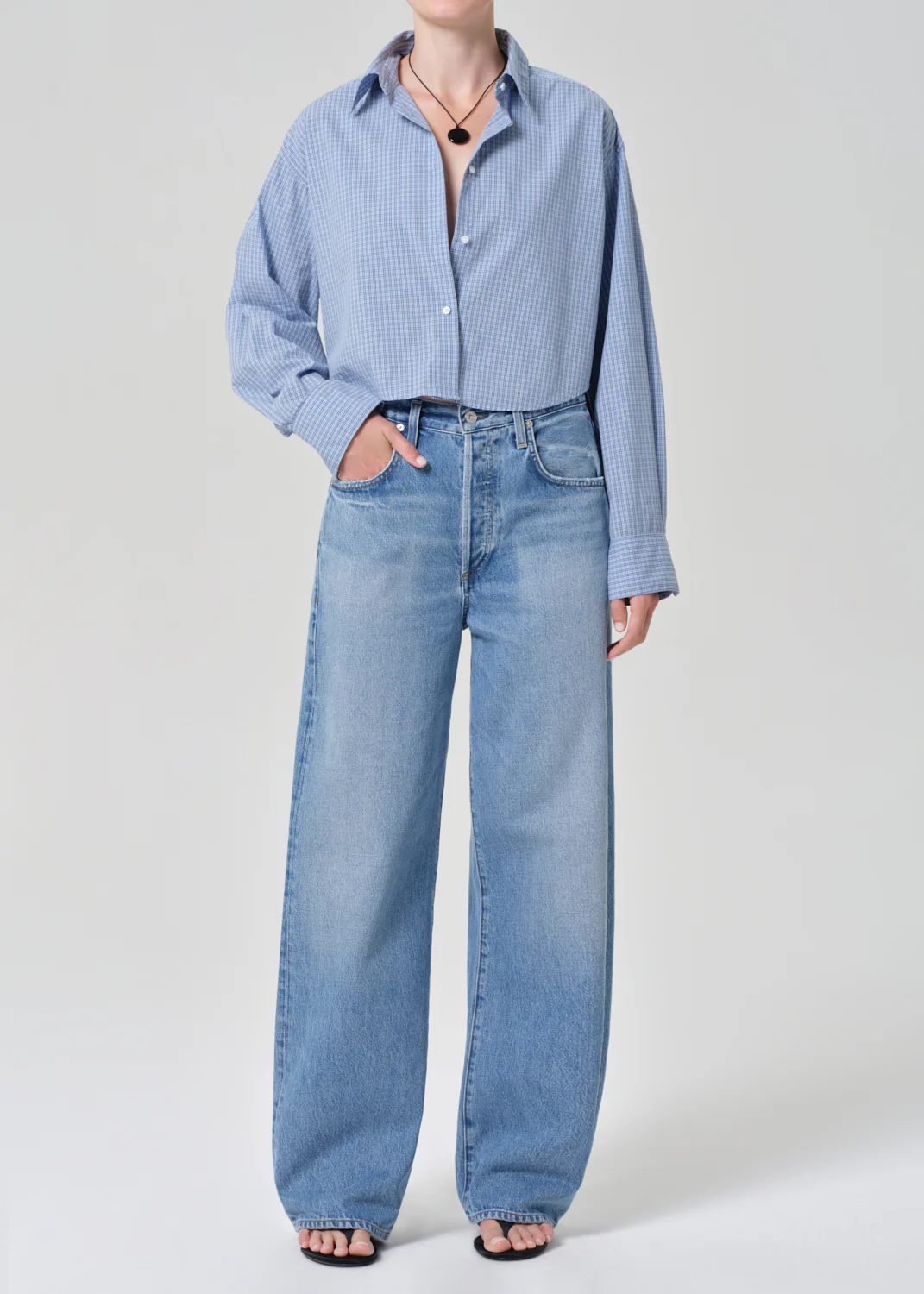 Ana Cropped Shirt in Banker Blue Plaid - Image 5