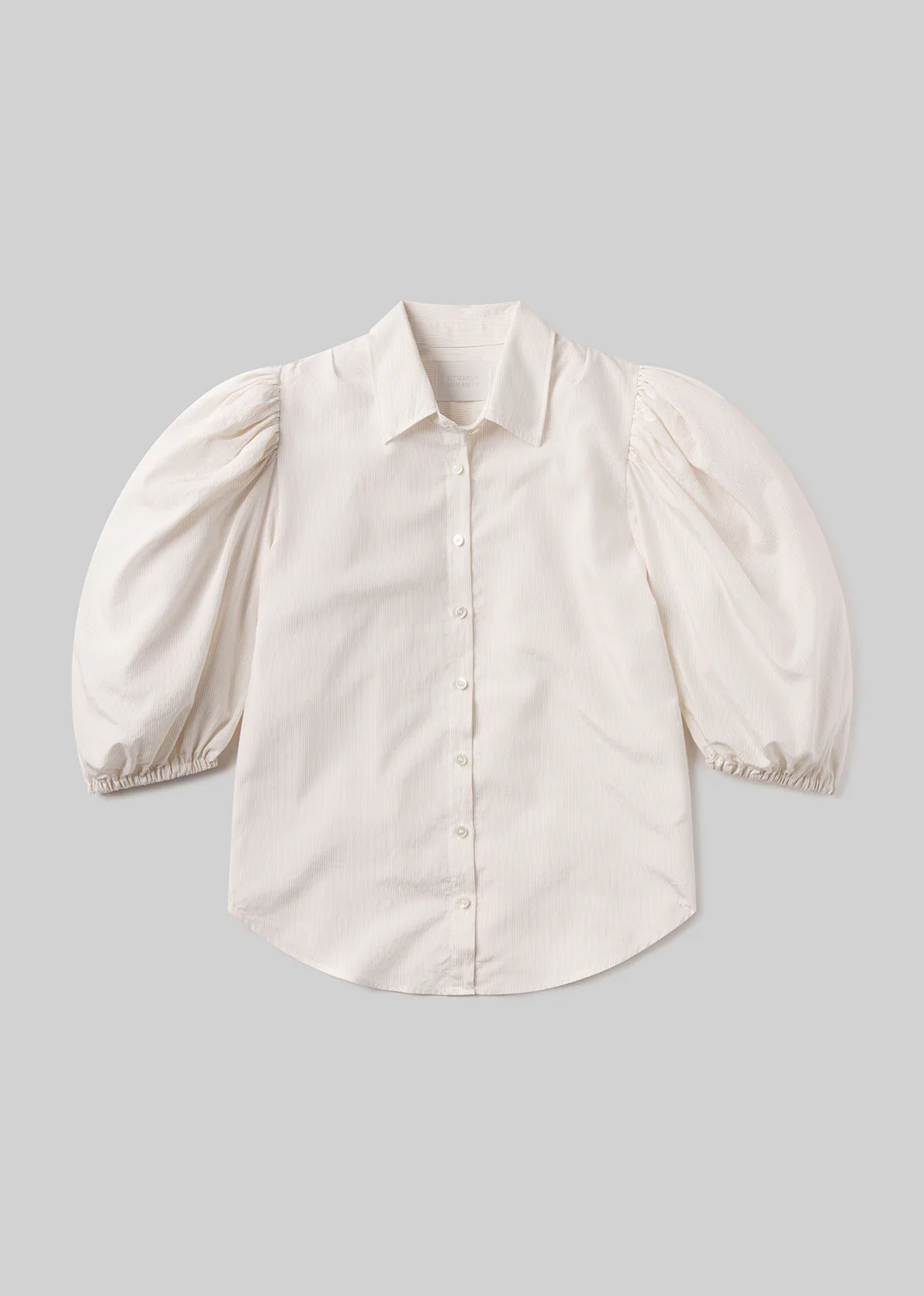 Anya Puff Sleeve Shirt in Sand Microstripe - Image 7