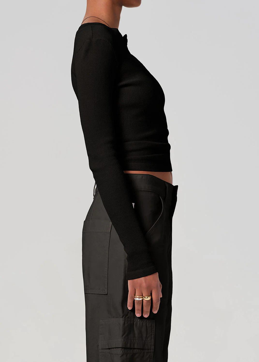 Varra Waffle Henley in Black - Image 3