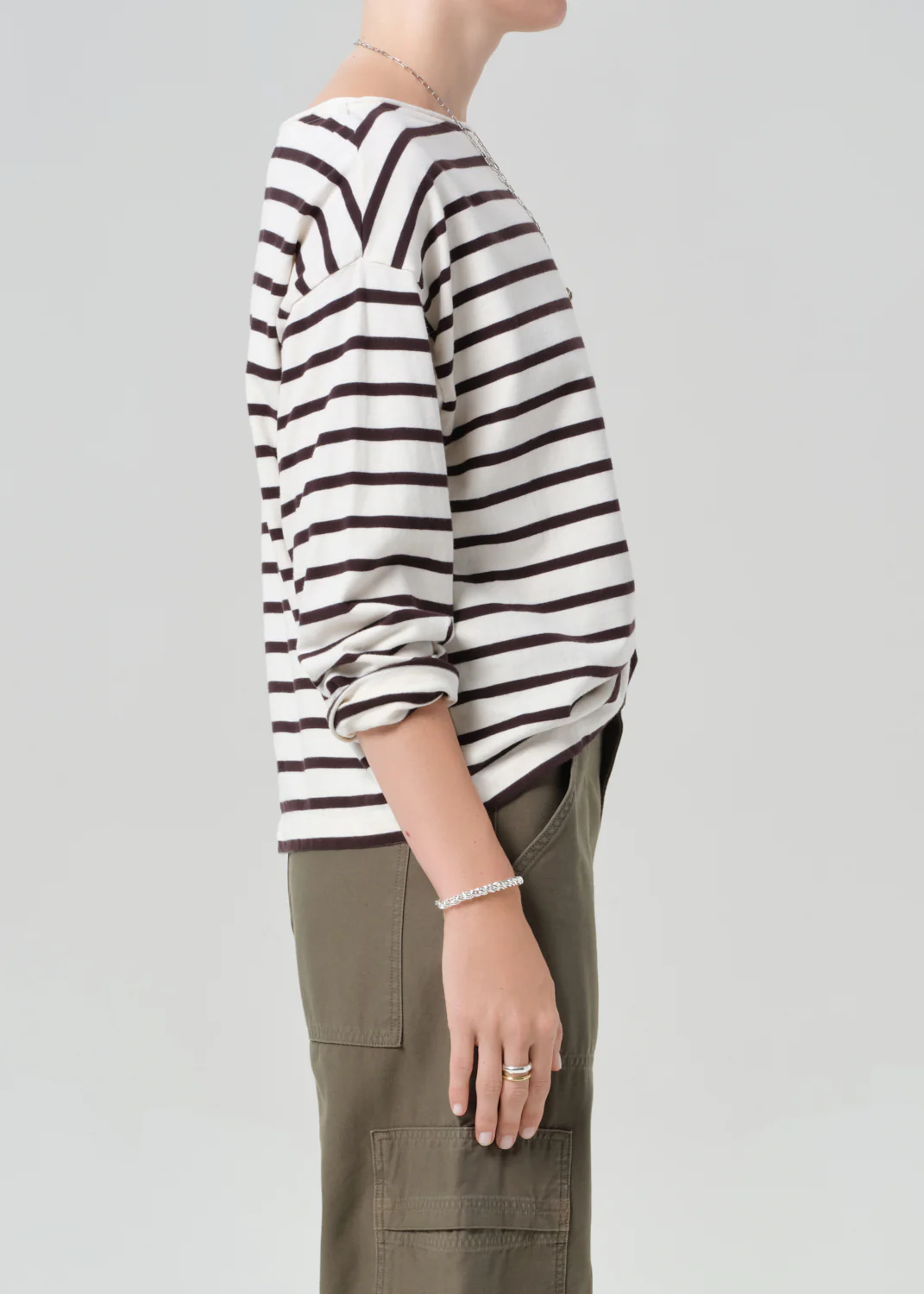 Boat Neck Long Sleeve in Chocolate Stripe - Image 3