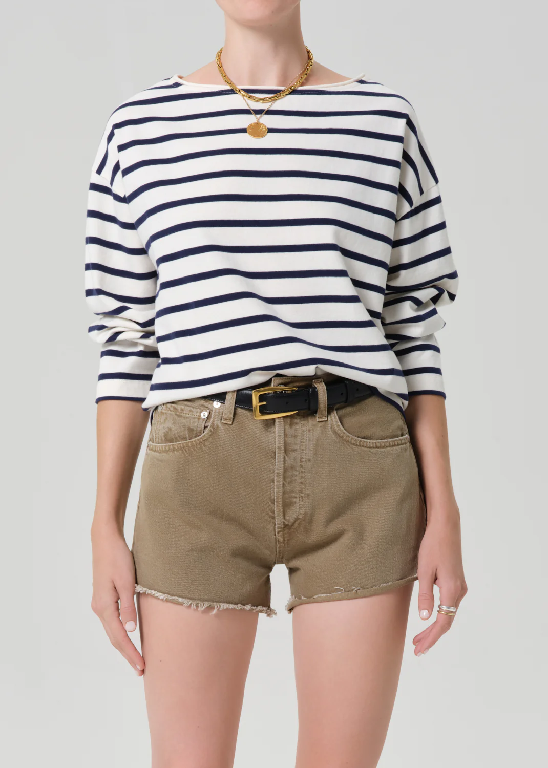 Boat Neck Long Sleeve Tee in Marine Stripe