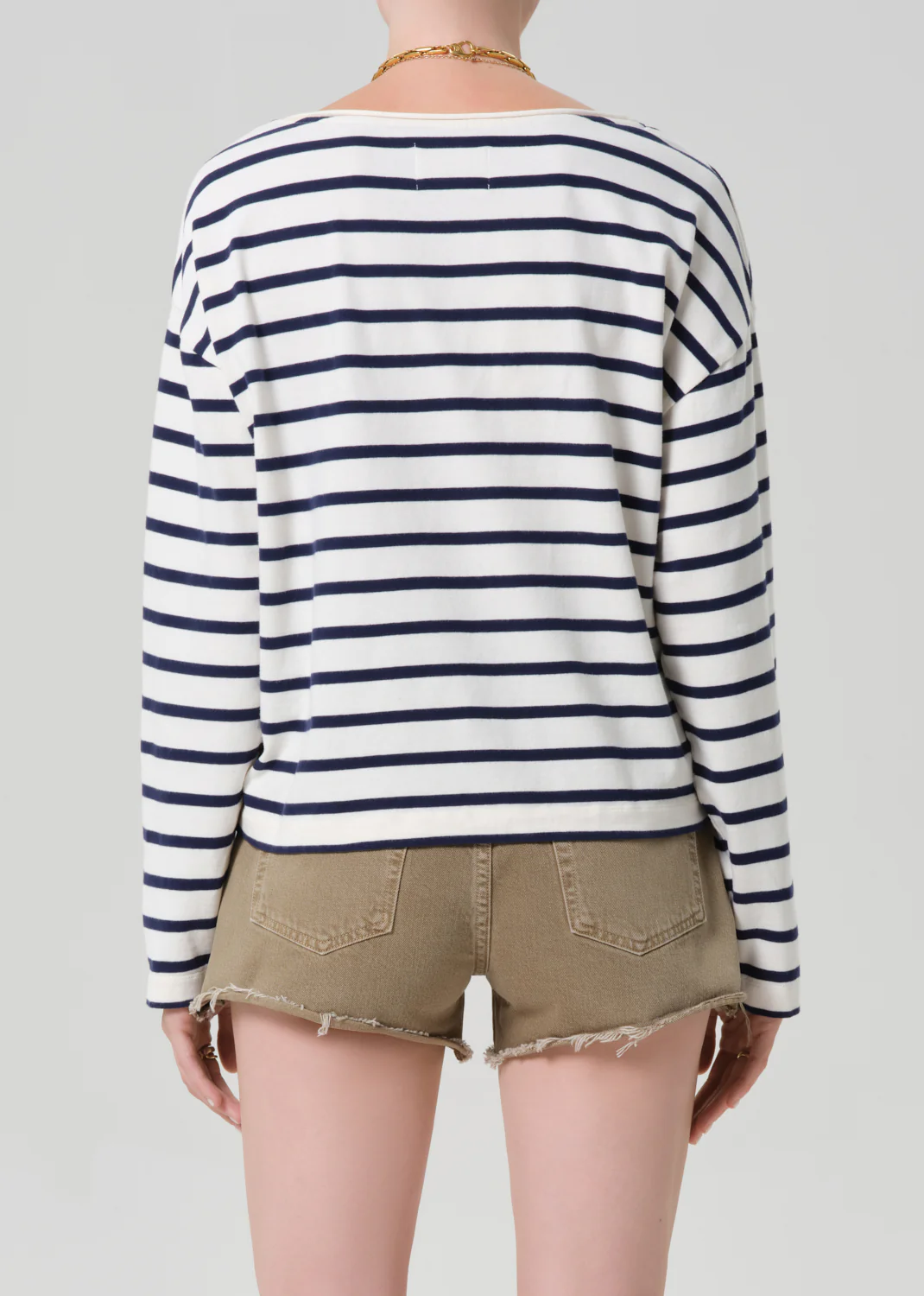Boat Neck Long Sleeve Tee in Marine Stripe - Image 2