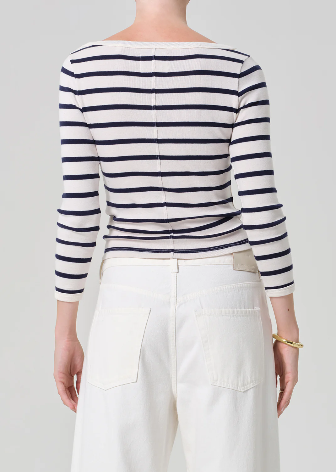 Boat Neck Slim Tee in Azure Stripe - Image 2