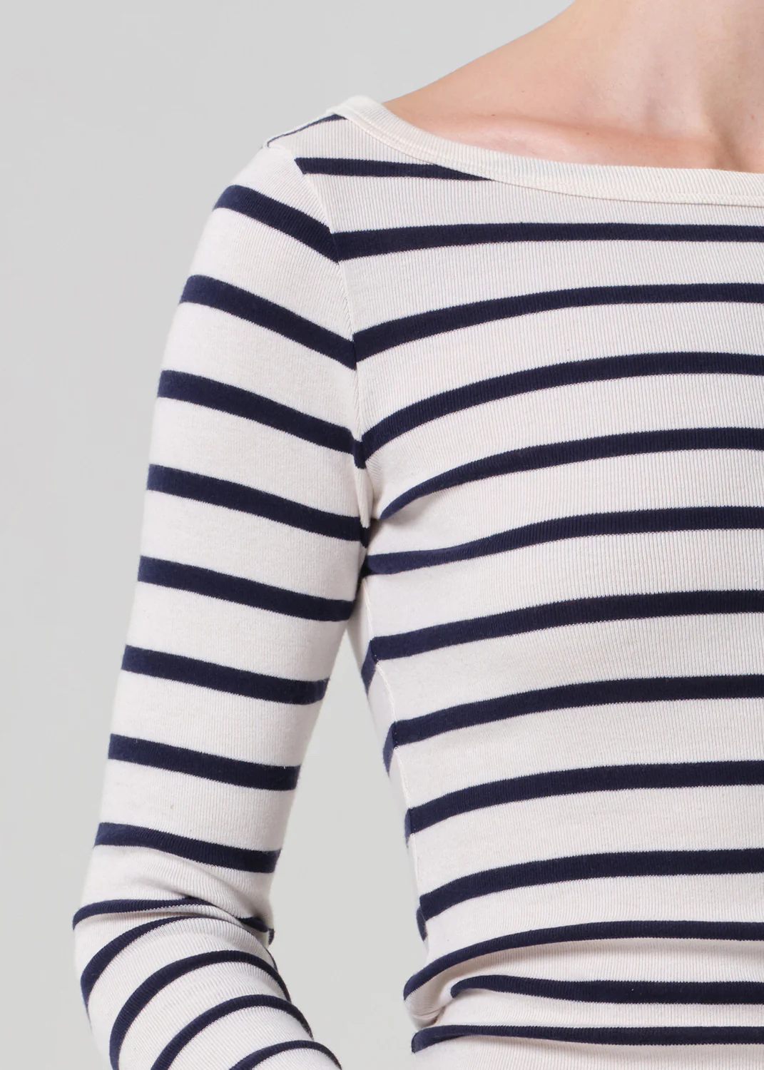 Boat Neck Slim Tee in Azure Stripe - Image 3