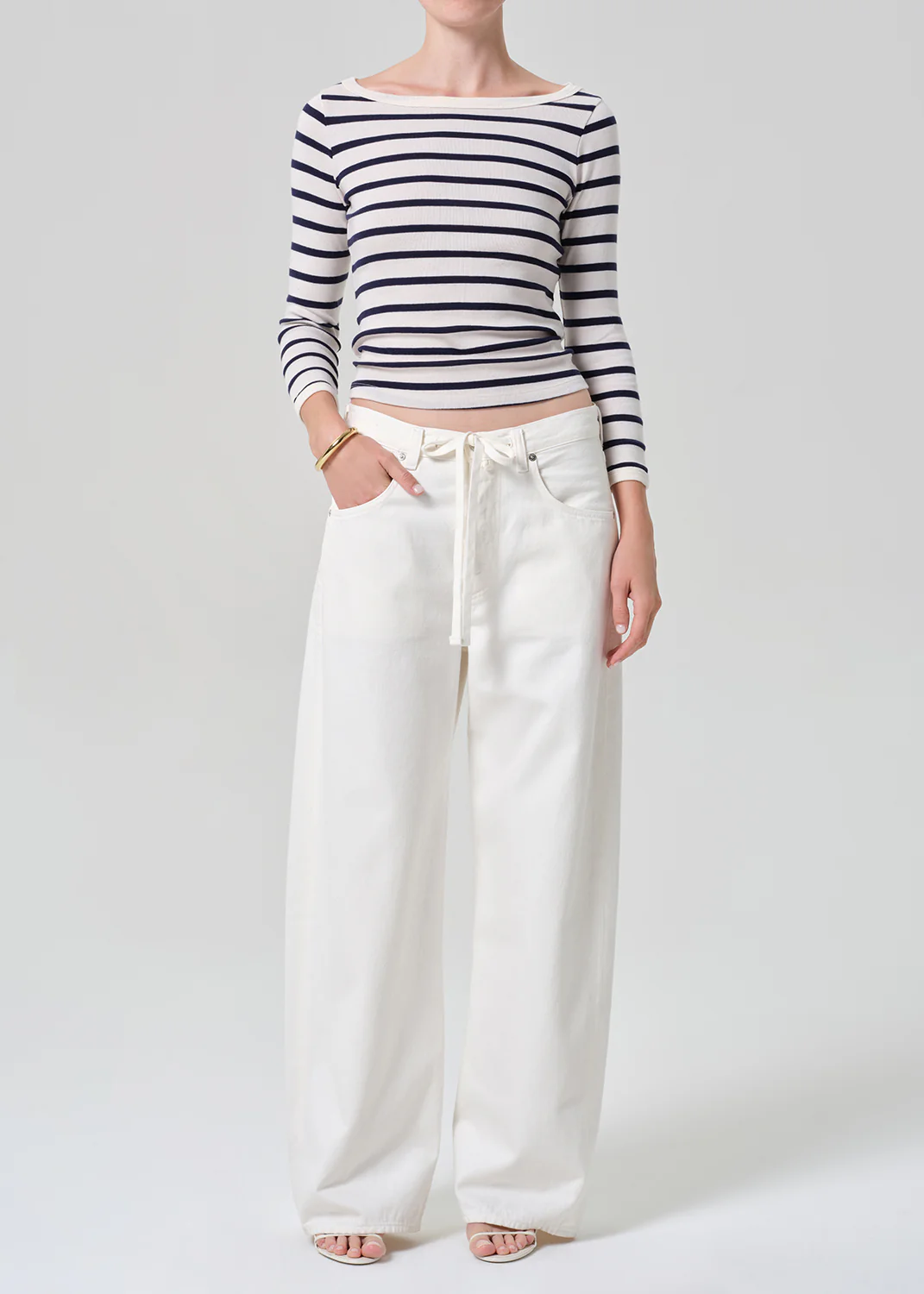 Boat Neck Slim Tee in Azure Stripe - Image 4