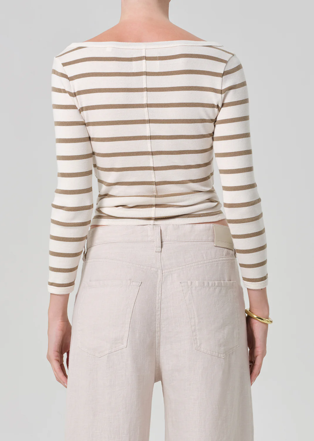Boat Neck Slim Tee in Ginger Stripe - Image 2