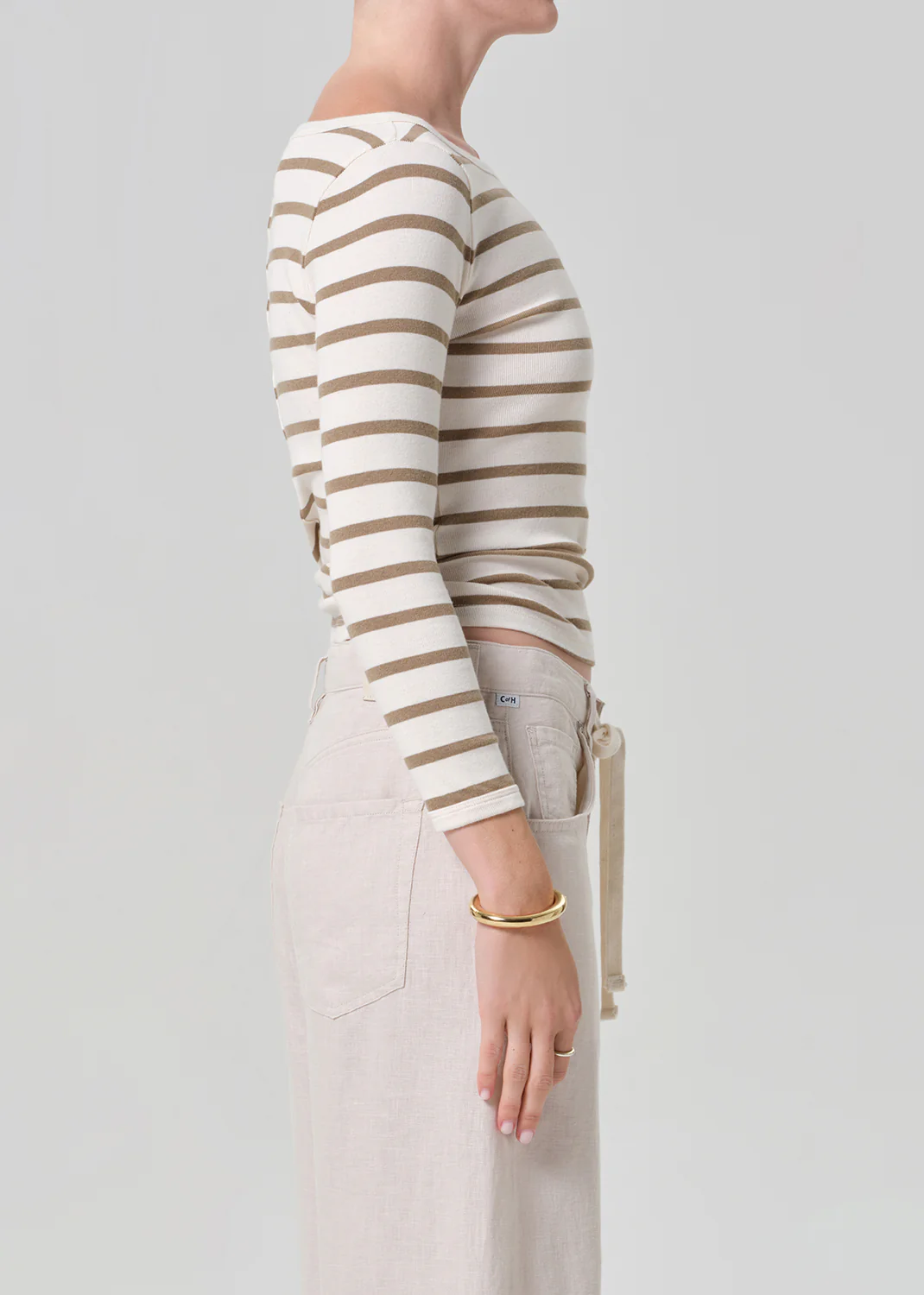 Boat Neck Slim Tee in Ginger Stripe - Image 3
