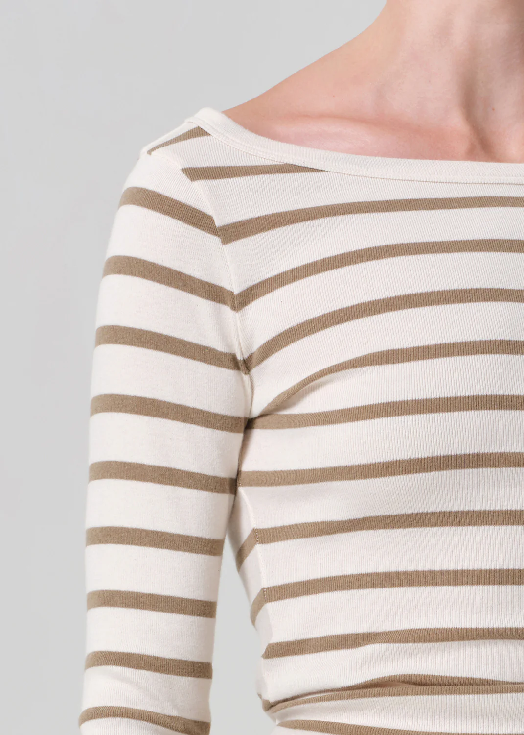 Boat Neck Slim Tee in Ginger Stripe - Image 4