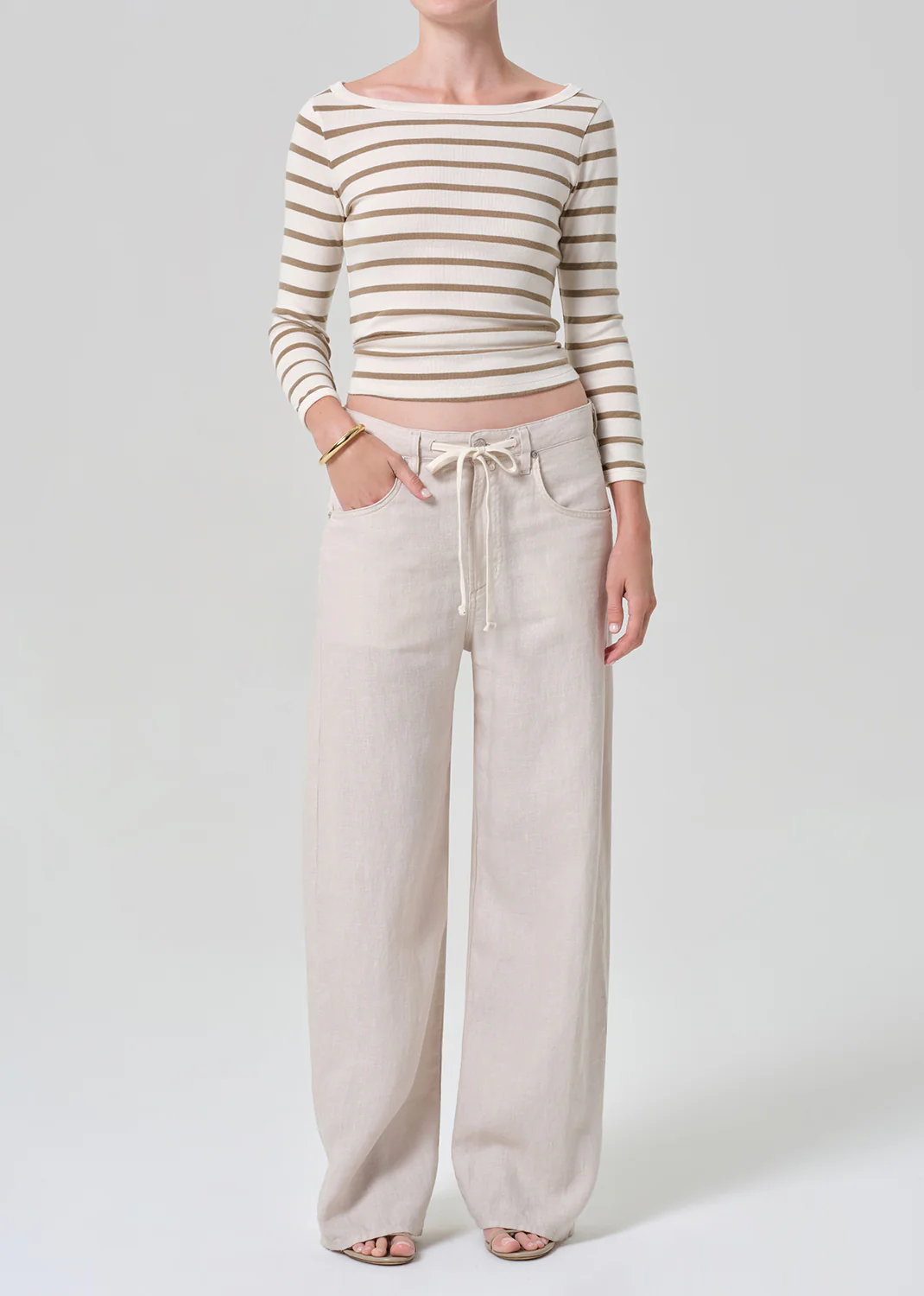 Boat Neck Slim Tee in Ginger Stripe - Image 5