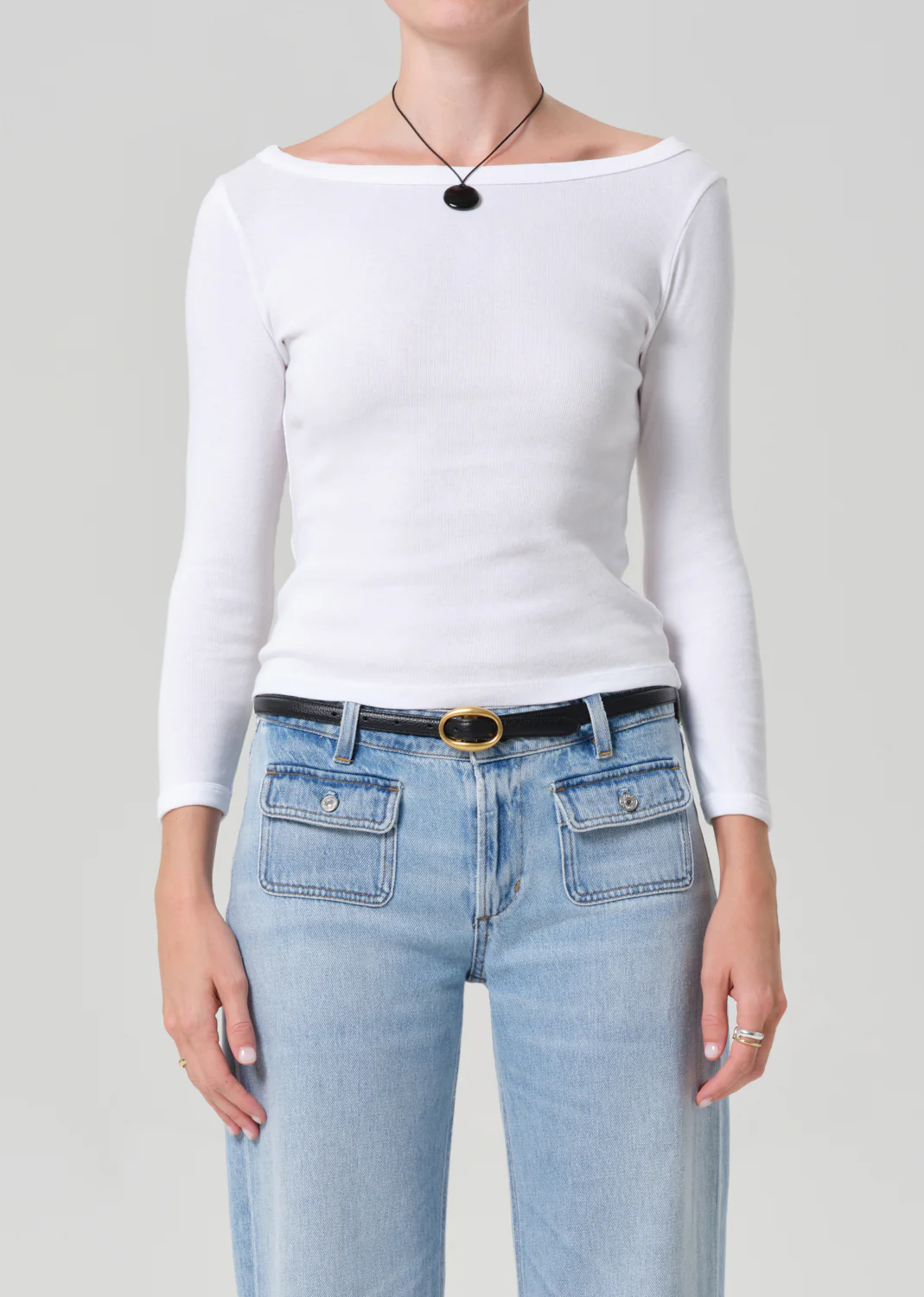 Boat Neck Slim Tee in White