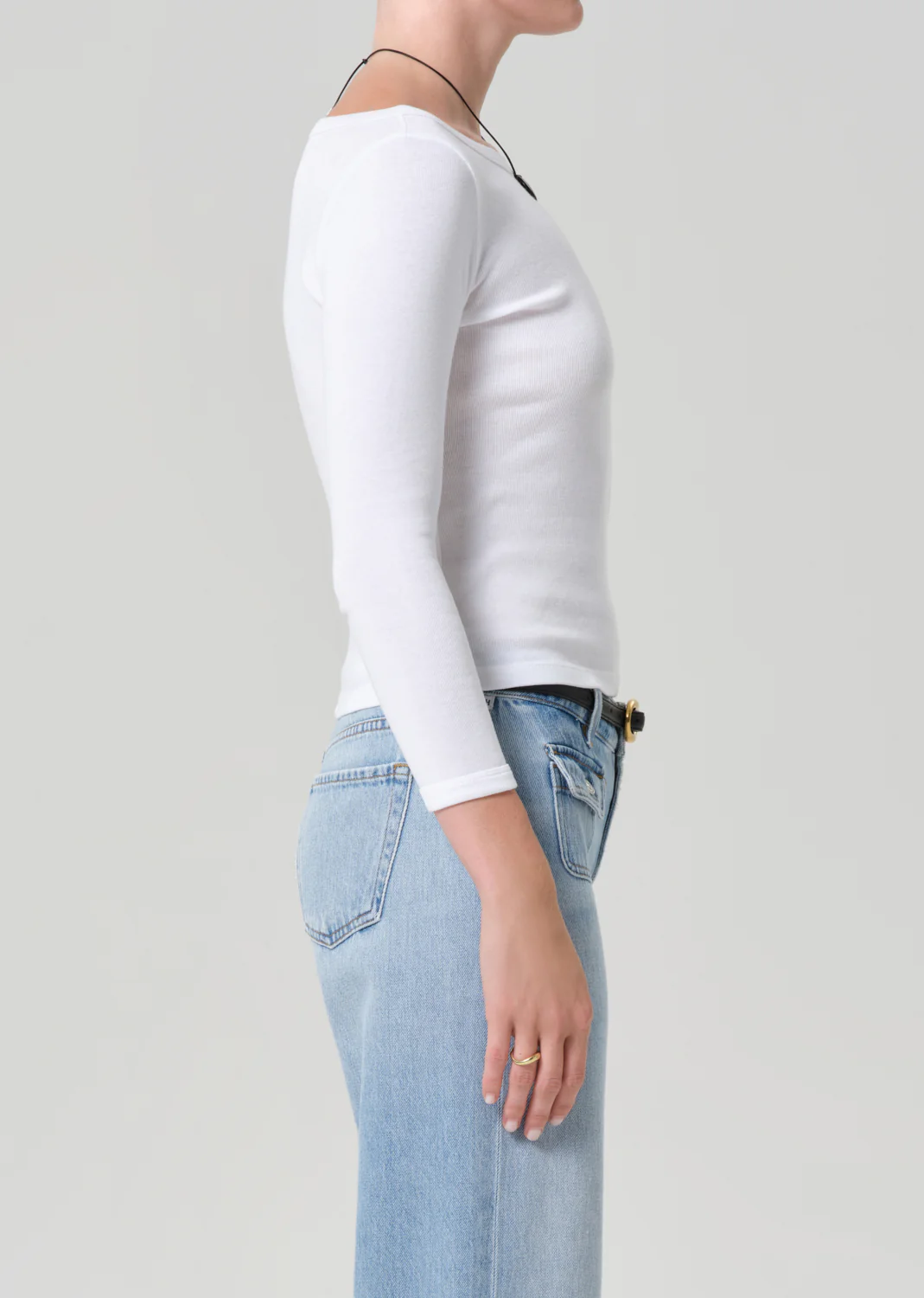 Boat Neck Slim Tee in White - Image 3