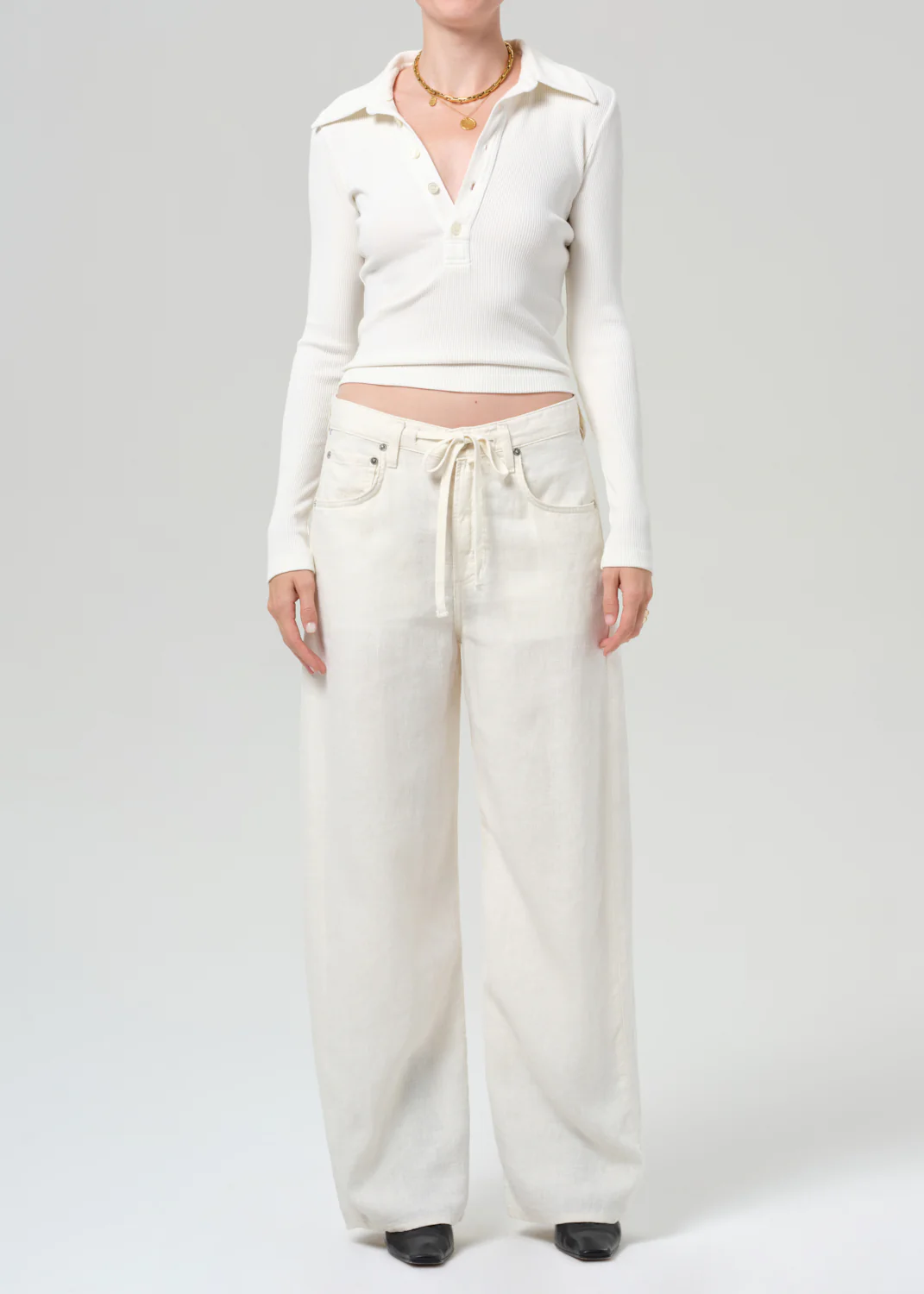 Brynn Drawstring Linen Trouser in Vanilla