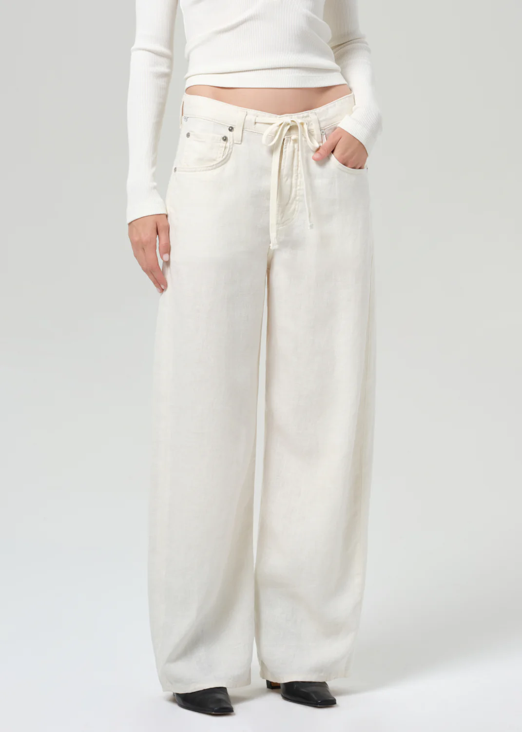 Brynn Drawstring Linen Trouser in Vanilla - Image 4