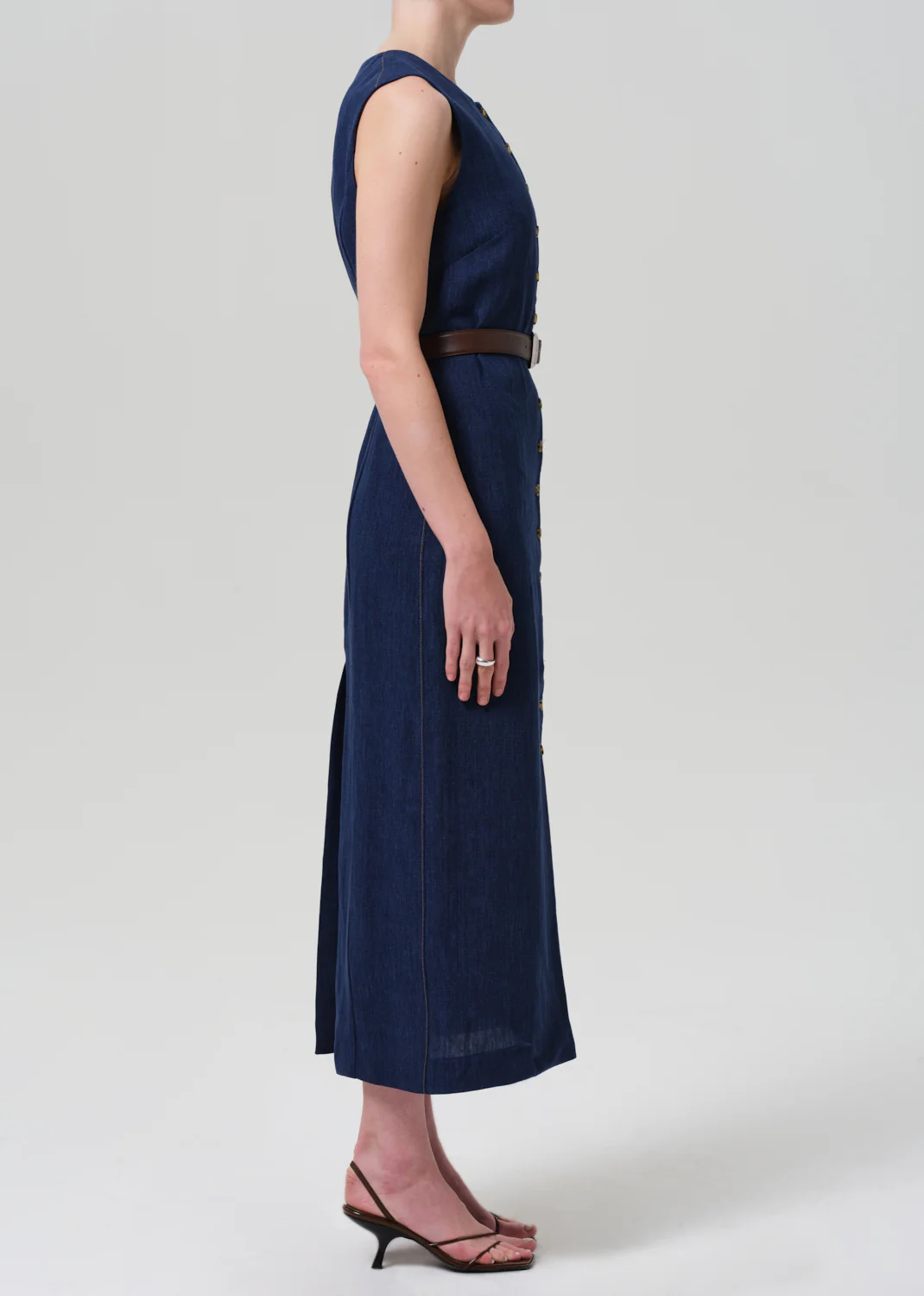 Button Dress Linen in Denim - Image 3