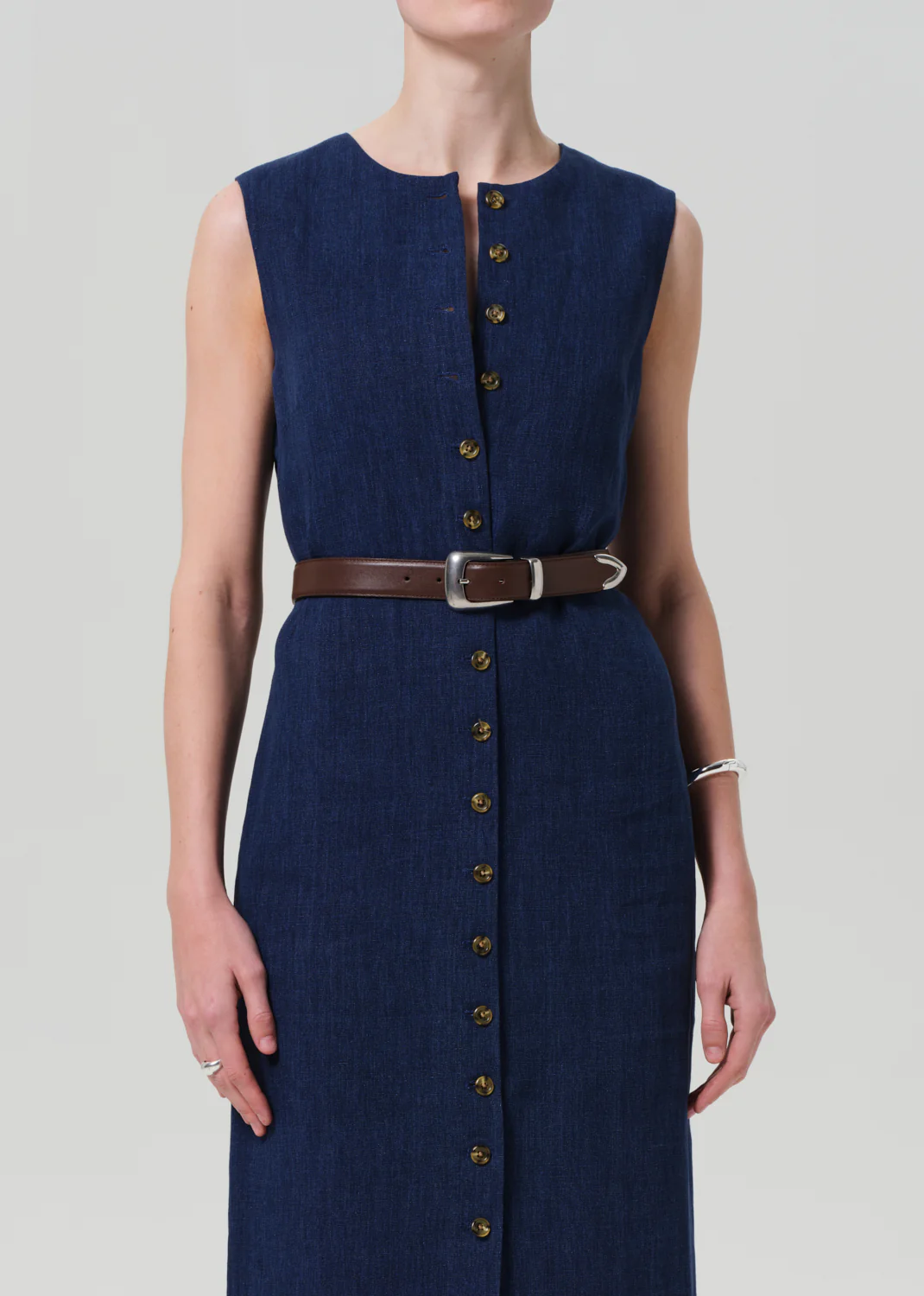 Button Dress Linen in Denim - Image 4