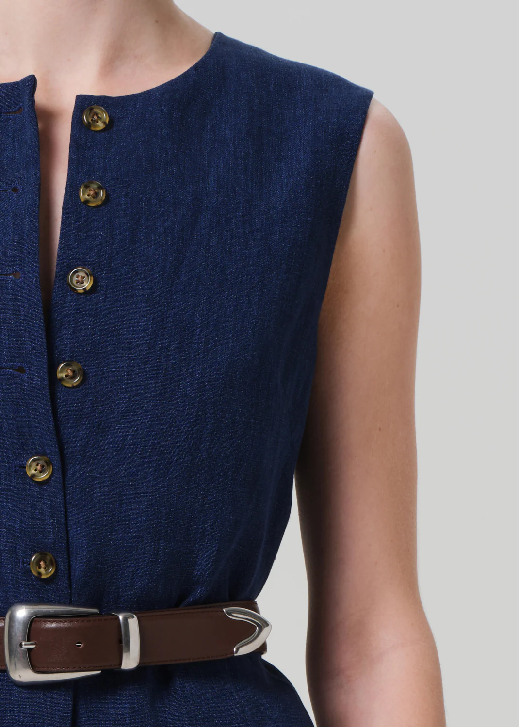 Button Dress Linen in Denim - Image 5