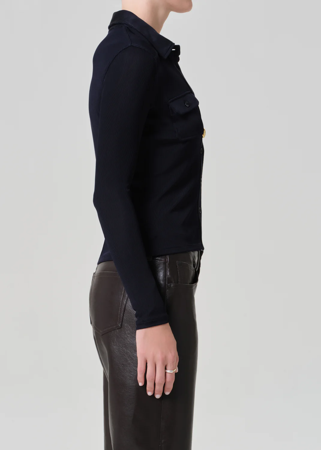 Clea Shrunken Shirt in Navy - Image 3