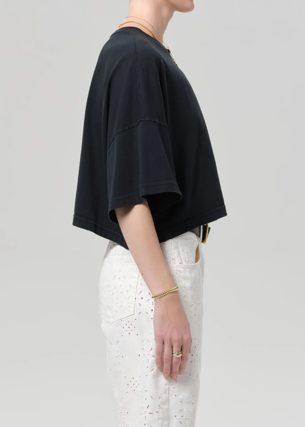 Crop Cape Tee in Washed Black - Image 3