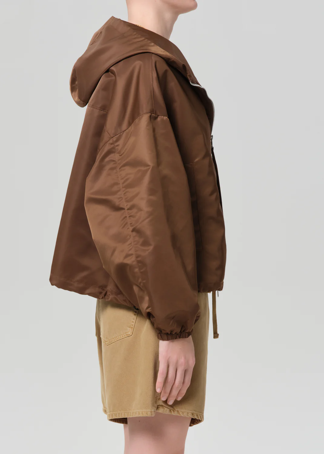 Cropped Nylon Windbreaker in Brown - Image 3
