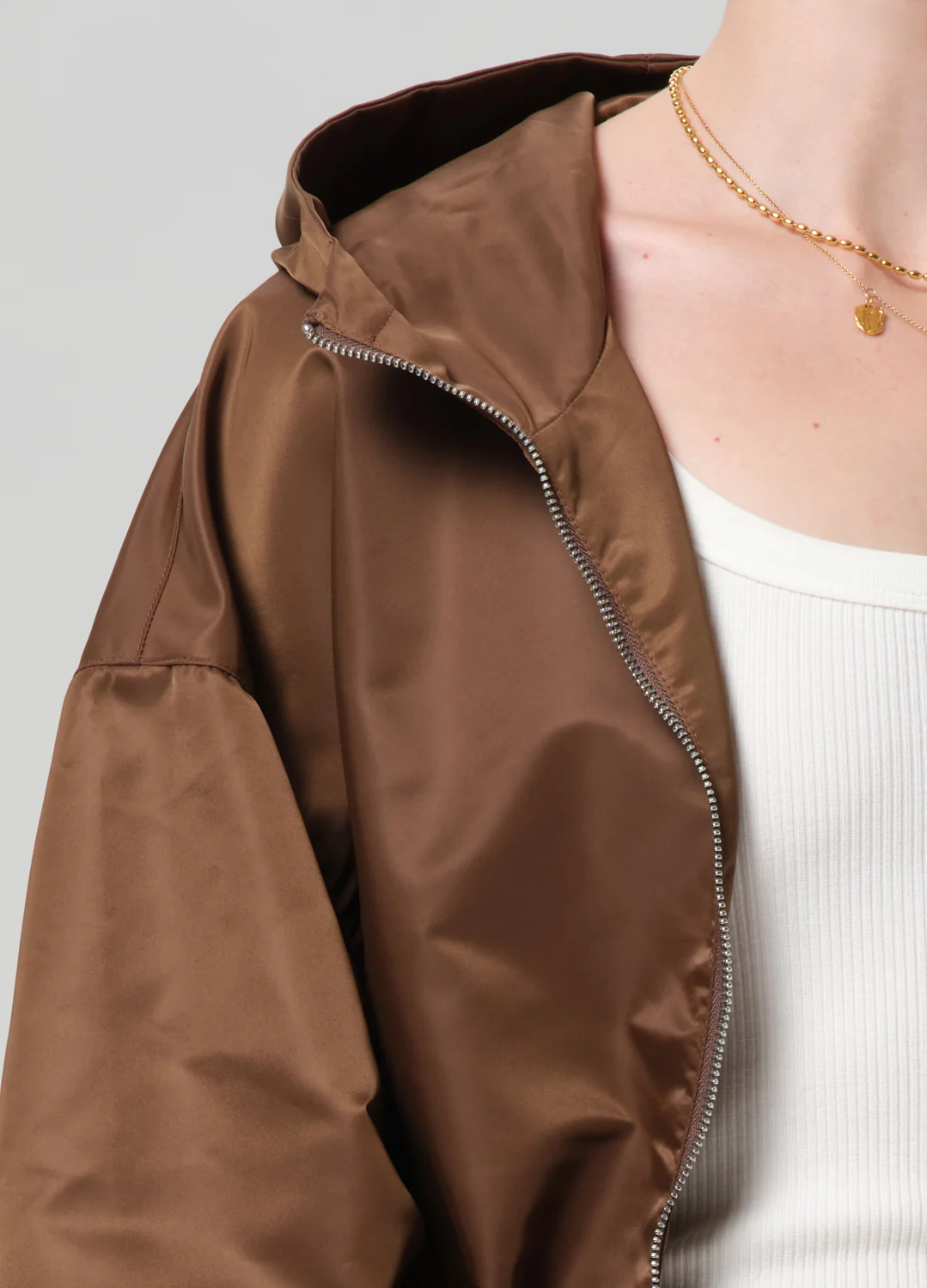 Cropped Nylon Windbreaker in Brown - Image 4