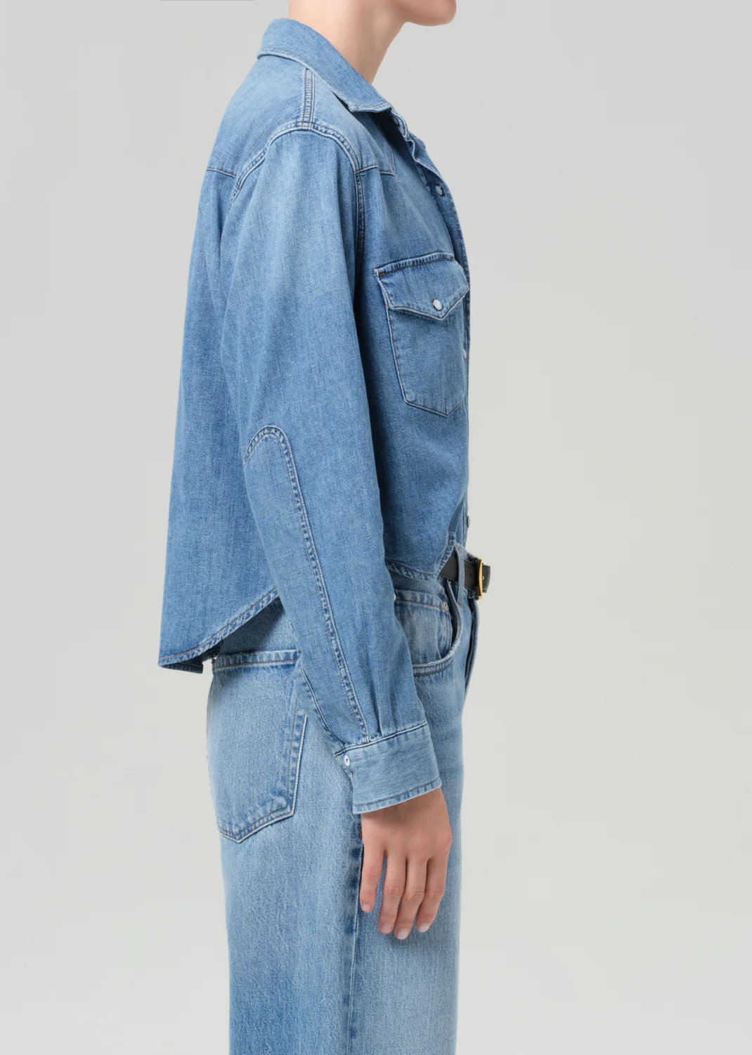 Cropped Western Shirt in Carolina Blue - Image 3
