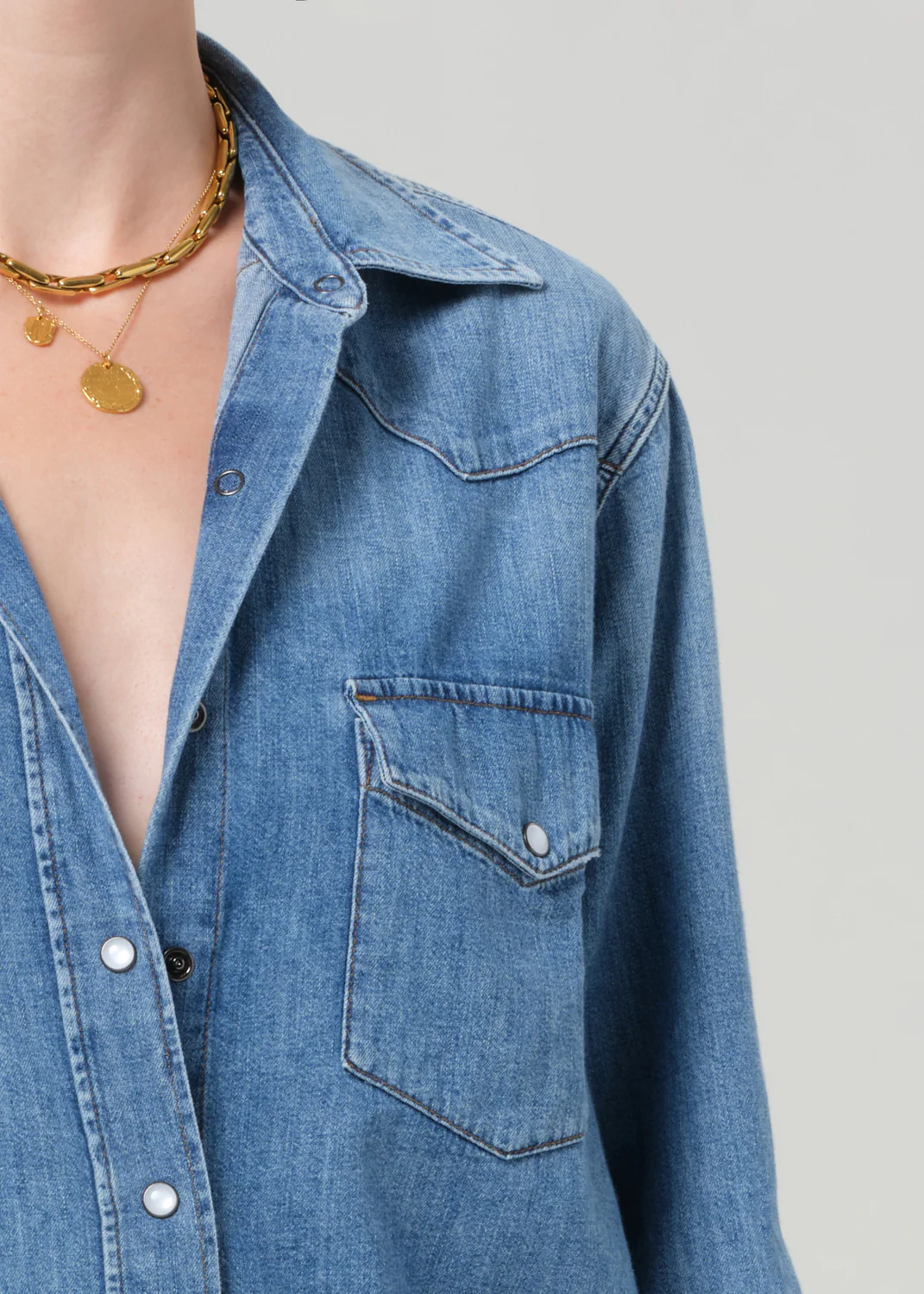 Cropped Western Shirt in Carolina Blue - Image 4