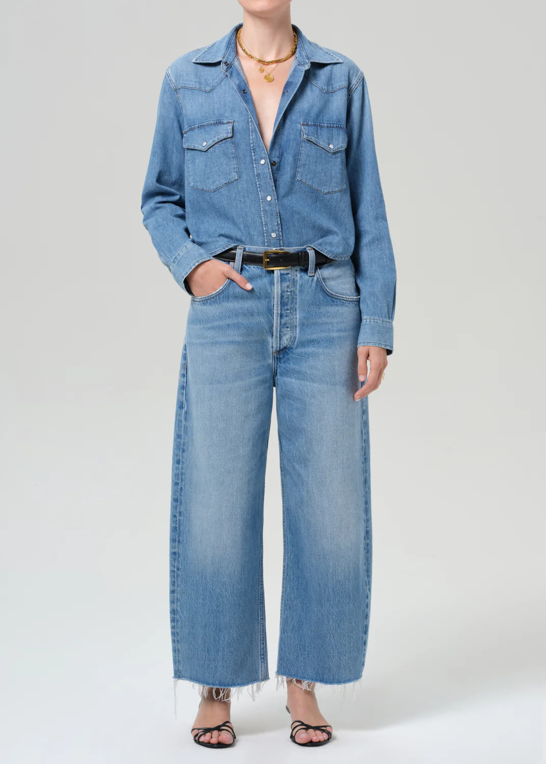 Cropped Western Shirt in Carolina Blue - Image 5