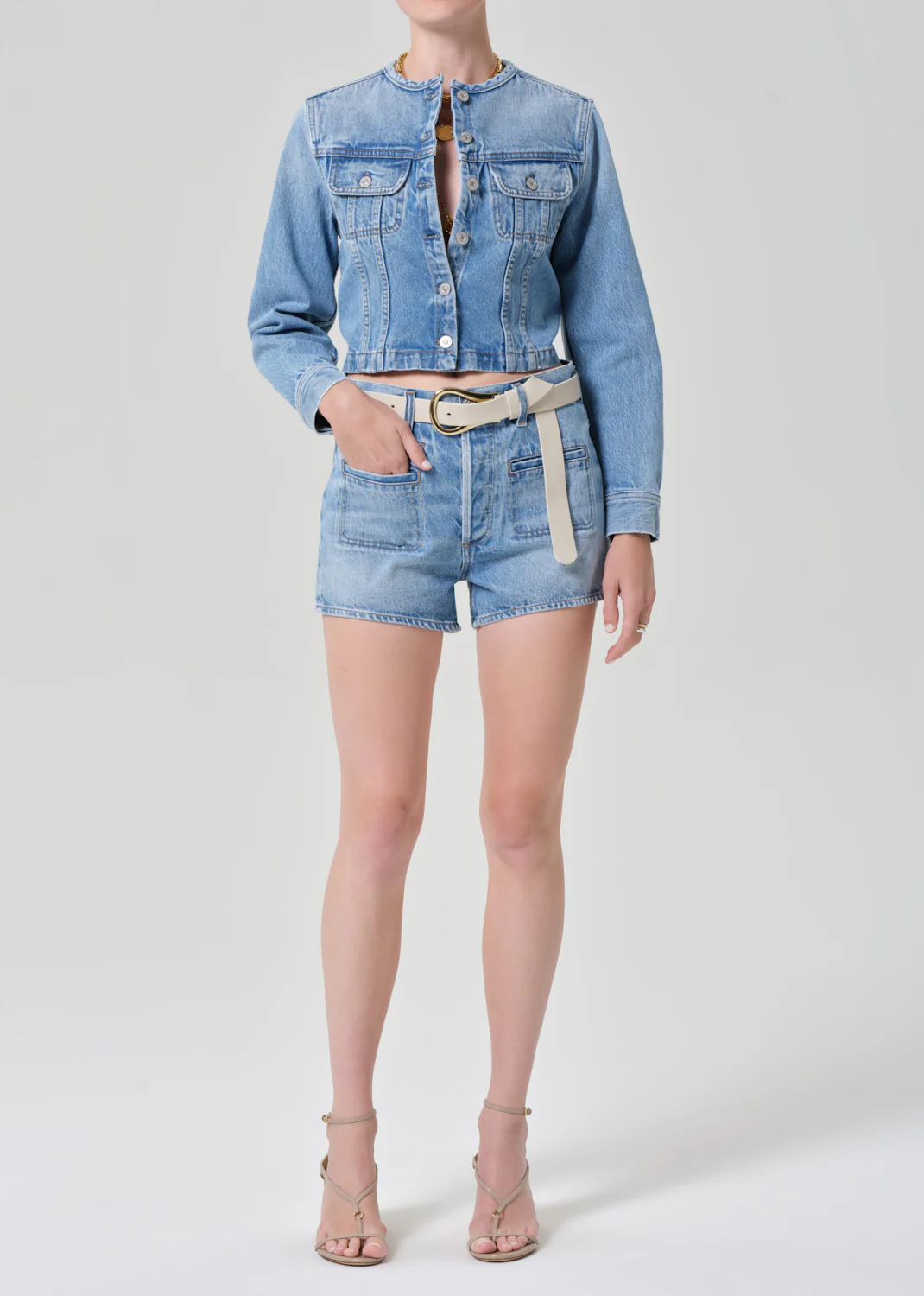 Devin Collarless Jacket in Cecil - Image 5