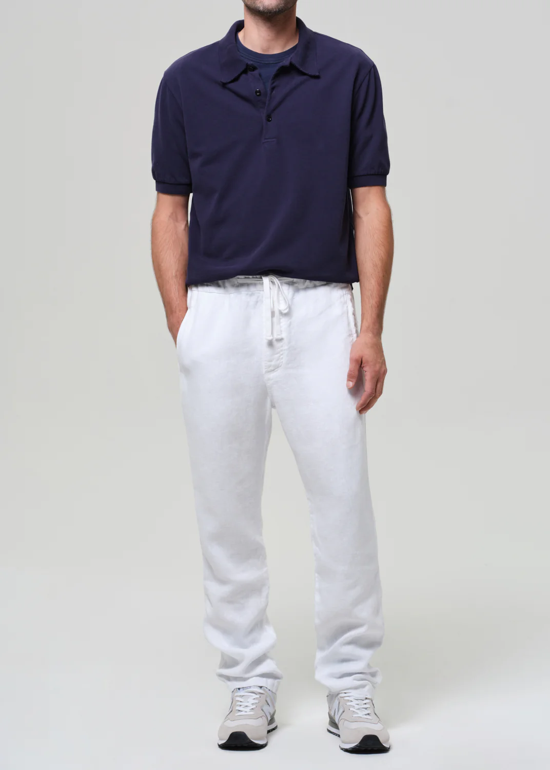 Drawstring Deck Linen Pant in White - Image 3