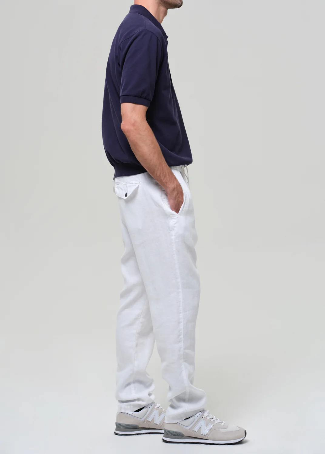 Drawstring Deck Linen Pant in White - Image 5