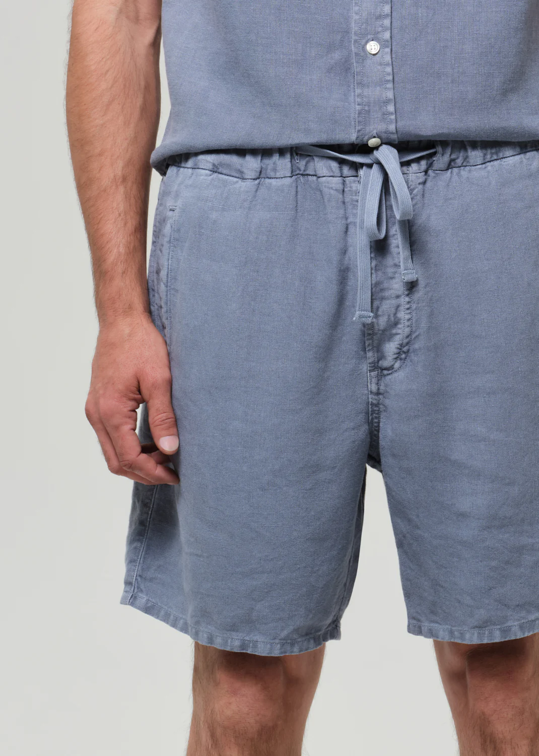 Drawstring Deck Linen Short in Stone Blue - Image 6
