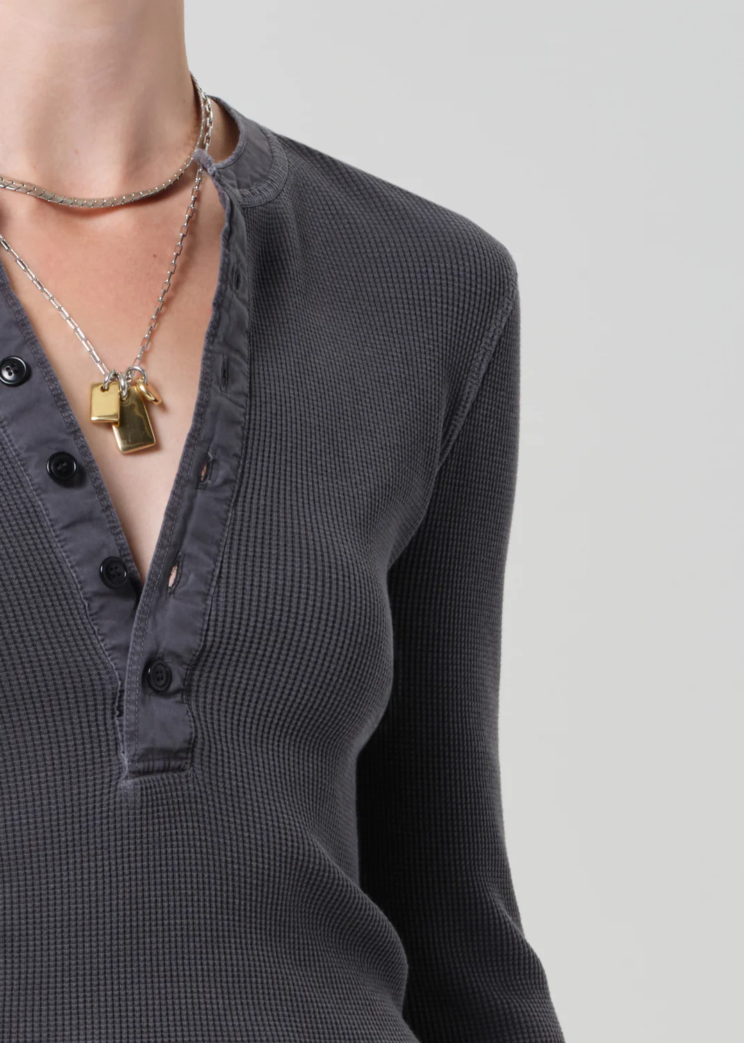 Drea Waffle Henley in Charcoal - Image 4