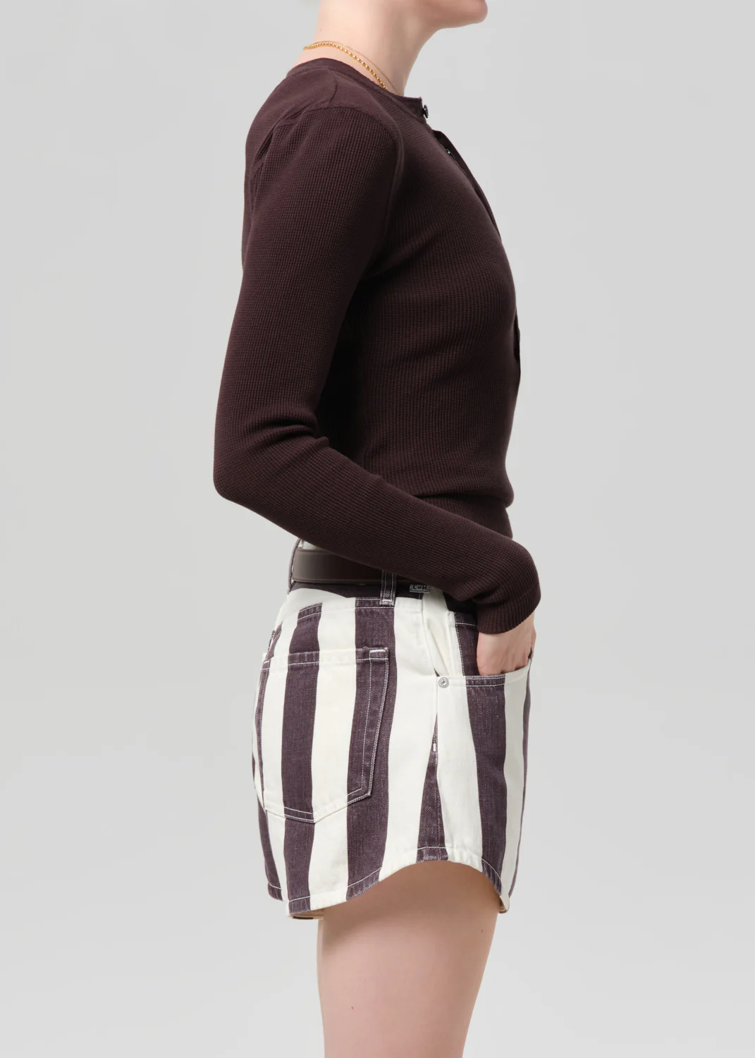 Drea Waffle Henley in Chocolate - Image 3