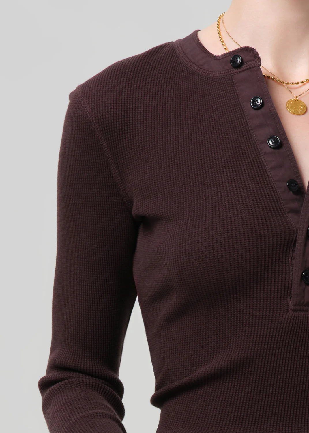 Drea Waffle Henley in Chocolate - Image 4