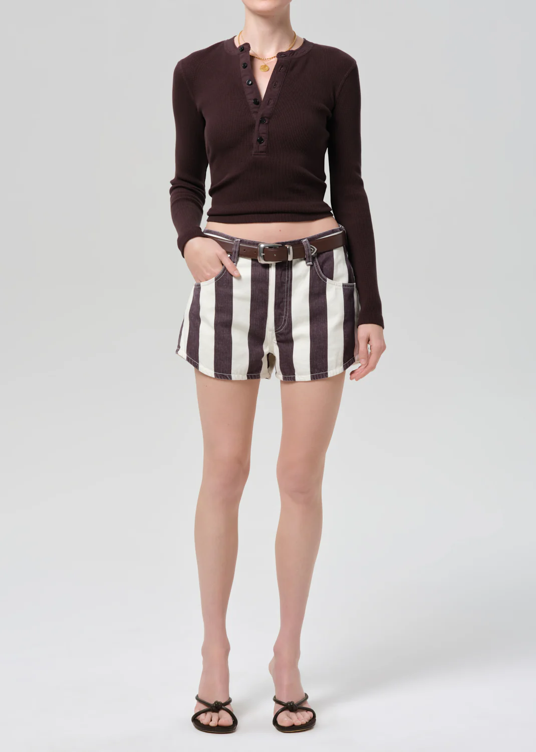 Drea Waffle Henley in Chocolate - Image 5