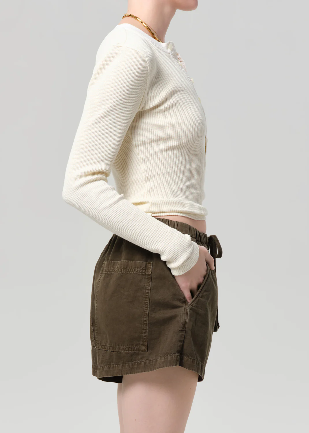 Drea Waffle Henley in Dune - Image 3