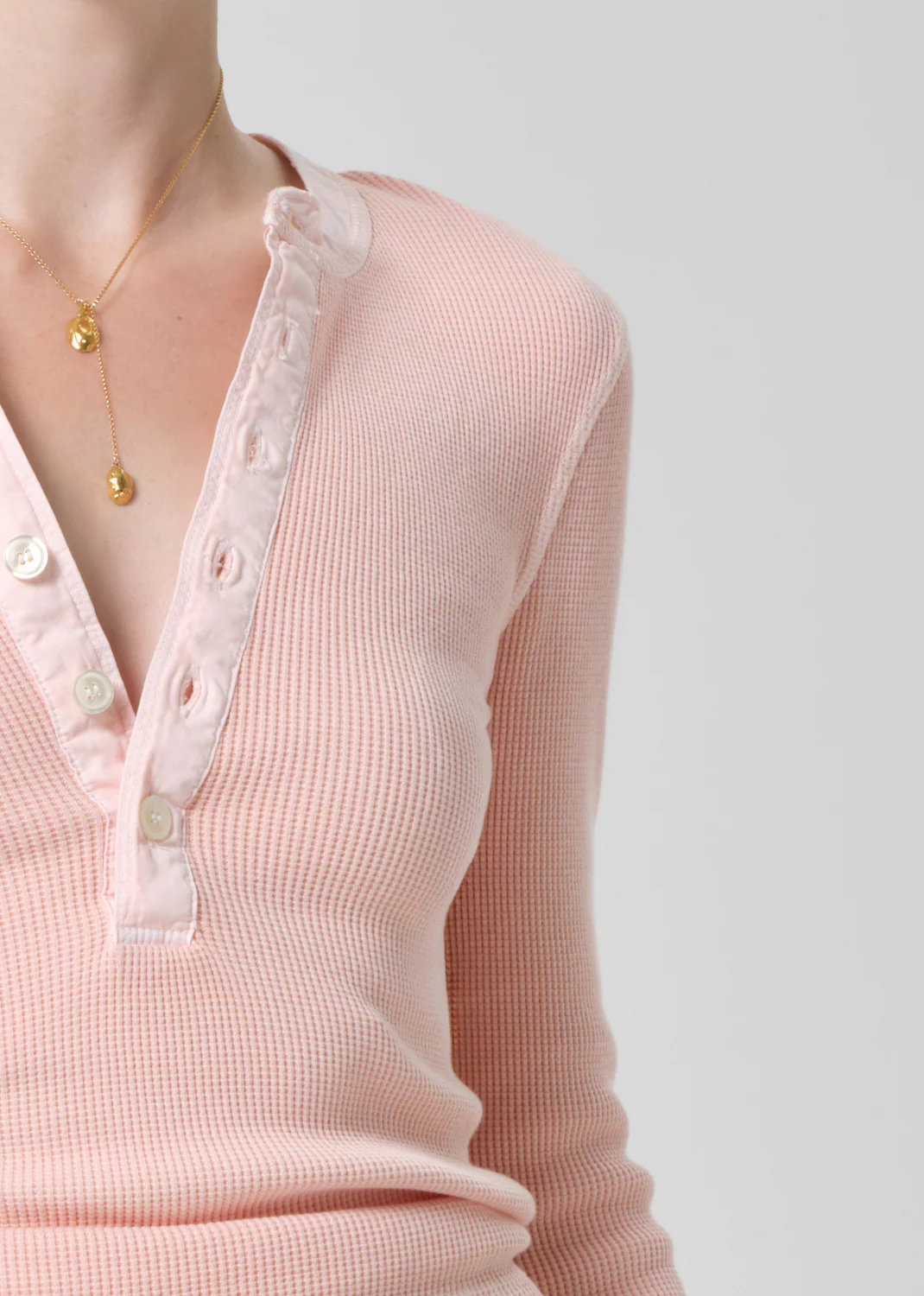 Drea Waffle Henley in Melon Creme - Image 4