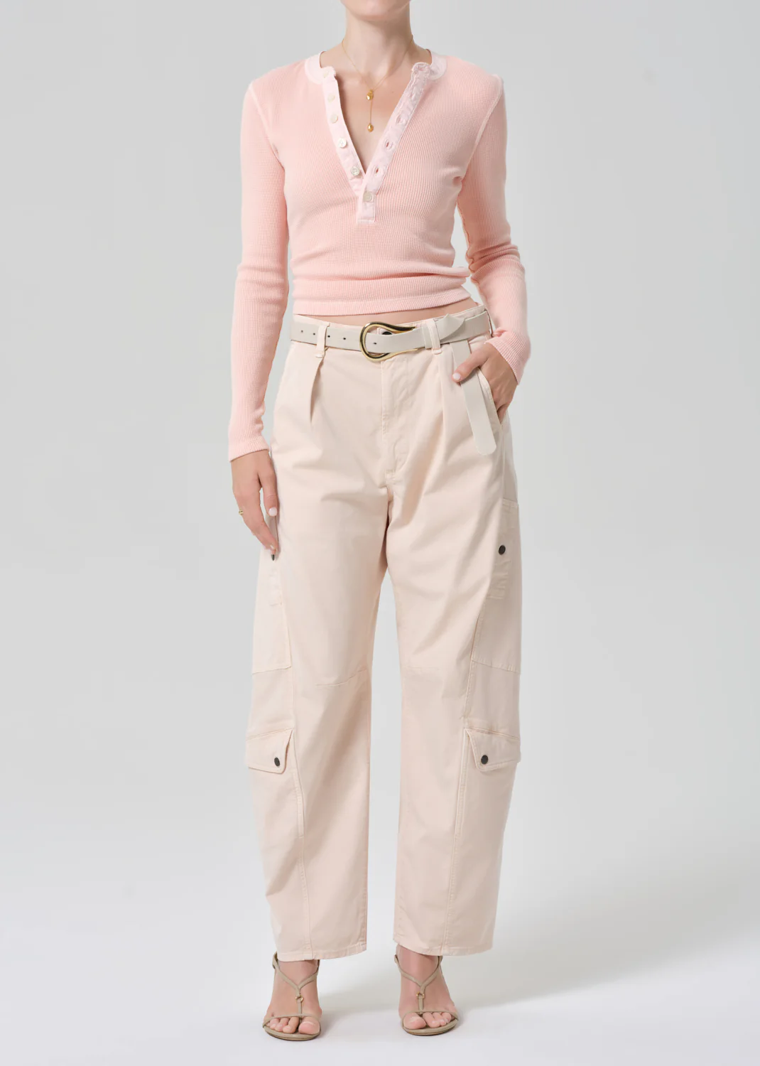 Drea Waffle Henley in Melon Creme - Image 5