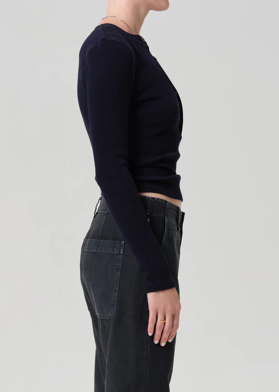 Drea Waffle Henley in Navy - Image 3