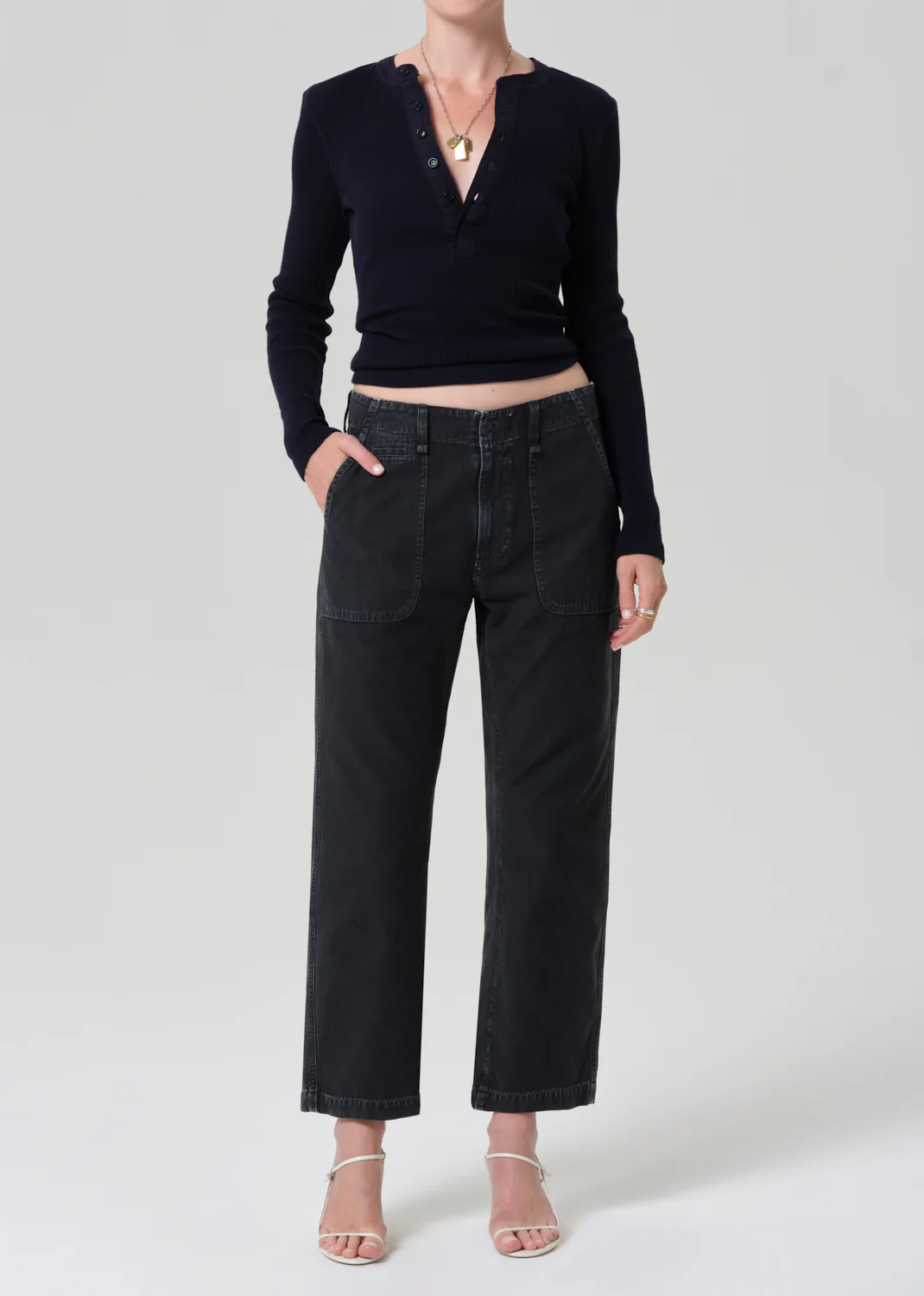 Drea Waffle Henley in Navy - Image 5
