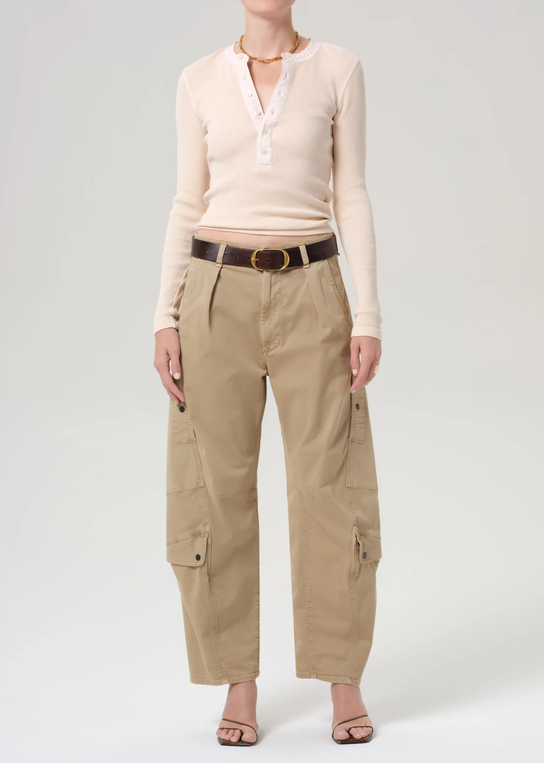 Drea Waffle Henley in Shrimp - Image 5