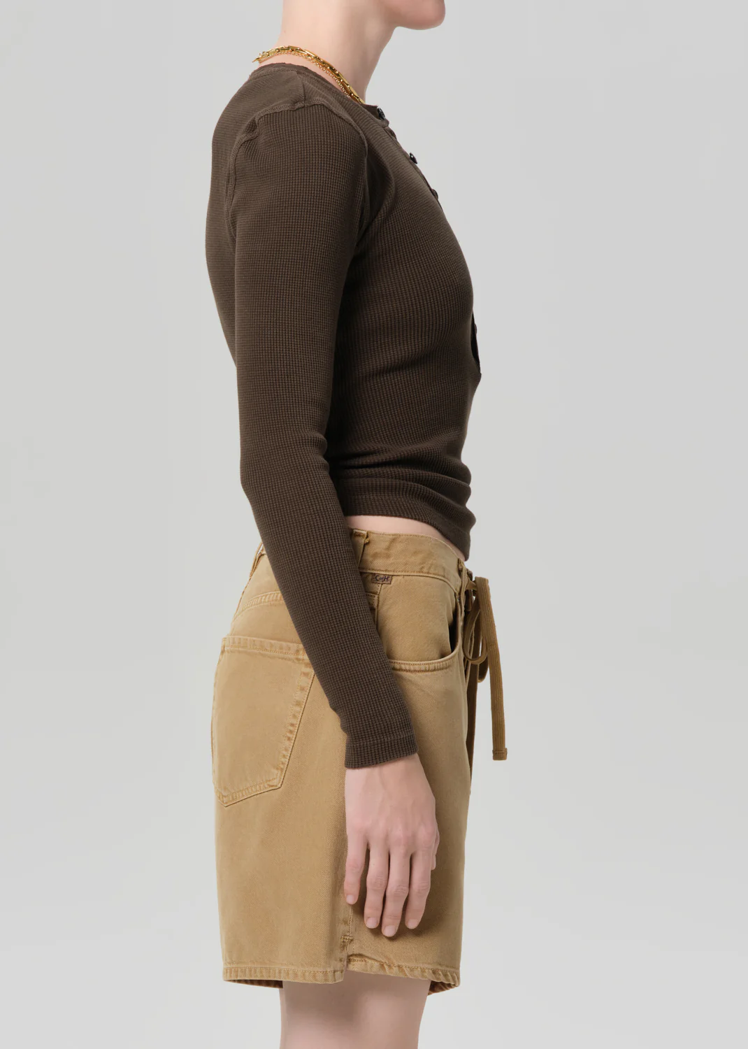 Drea Waffle Henley in Umber - Image 3