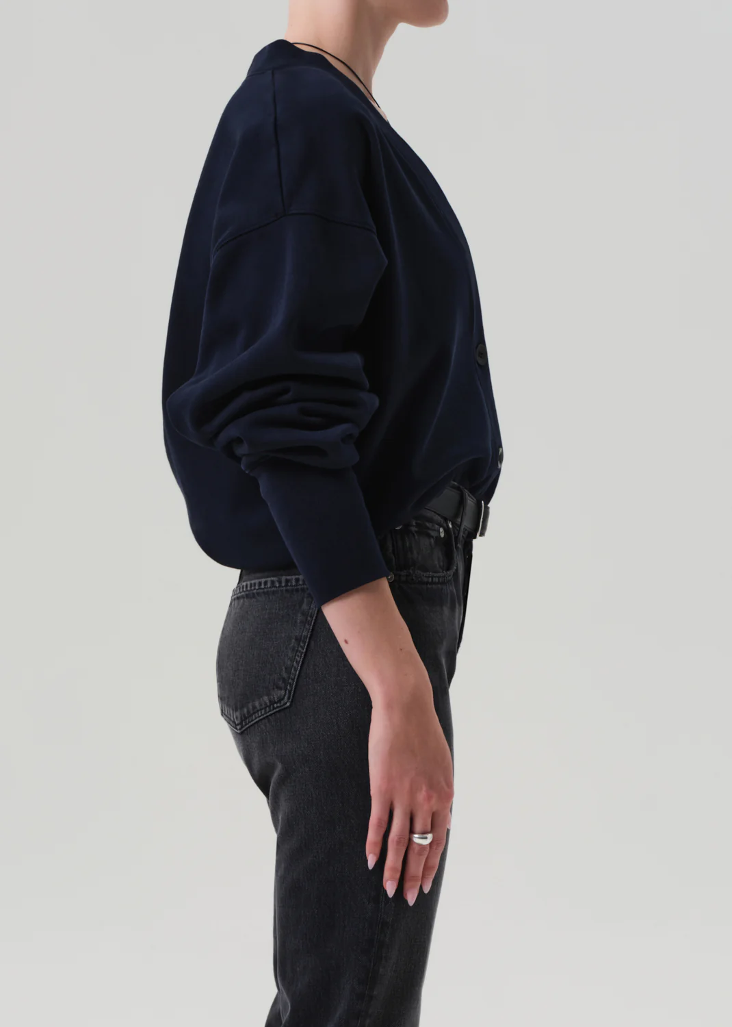 Fleece Cardigan in Navy - Image 3