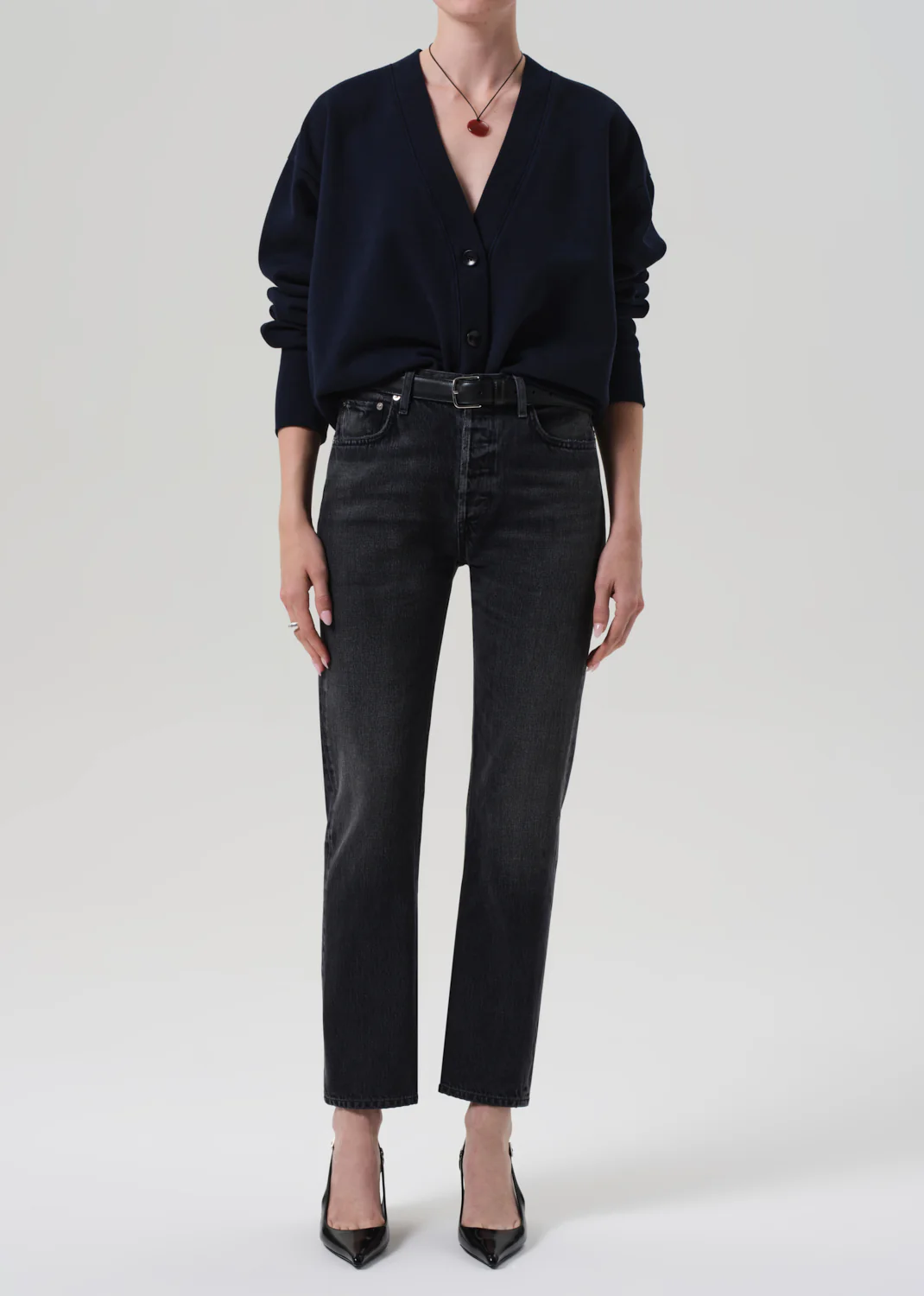 Fleece Cardigan in Navy - Image 5