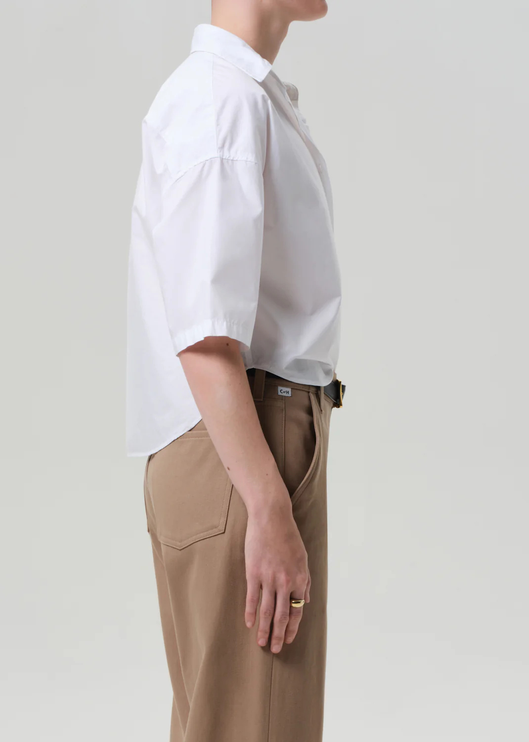 Frances Cropped Cape Button Up in Optic White - Image 3