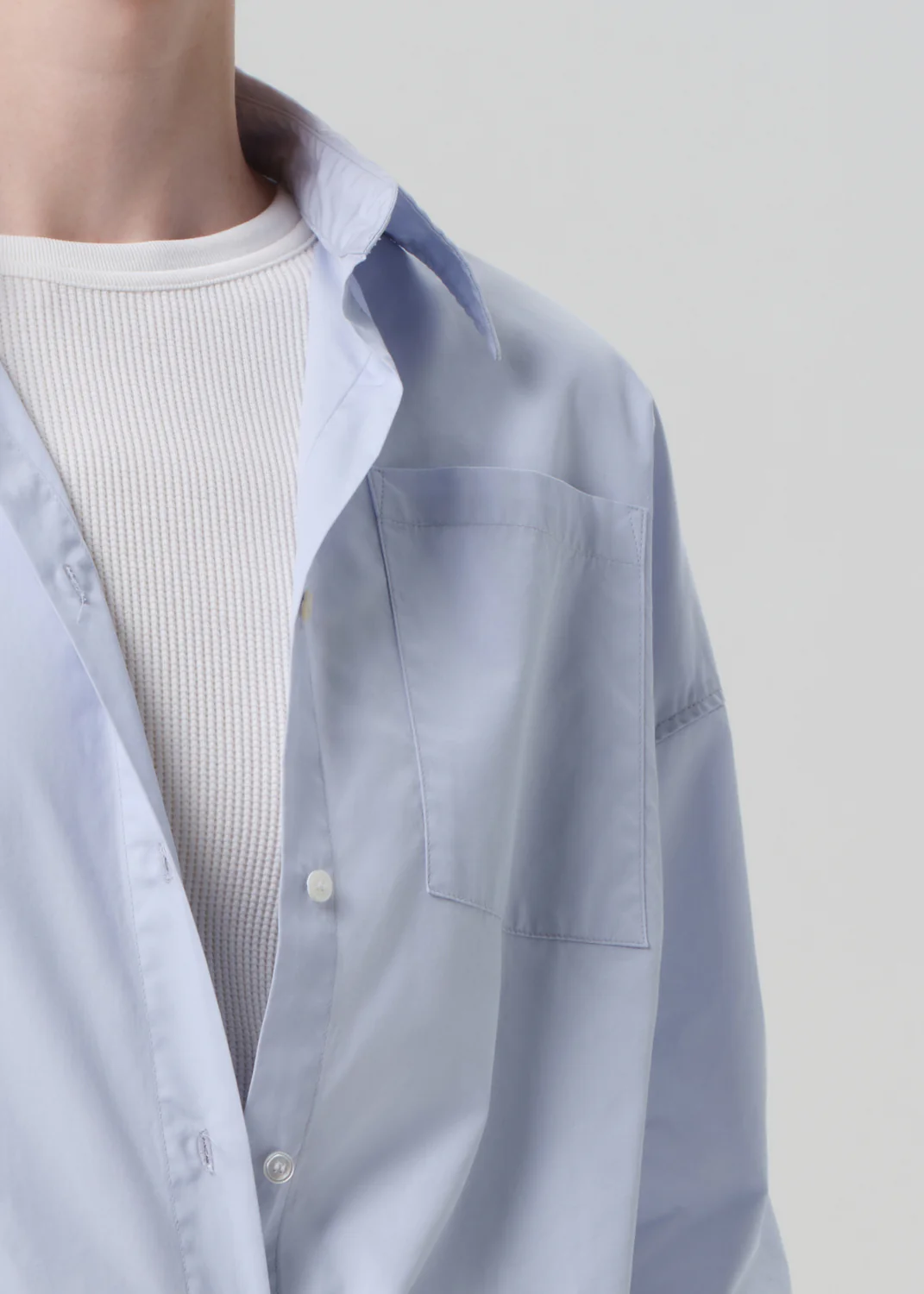 Frances Cropped Cape Button Up in Baby Blue - Image 4