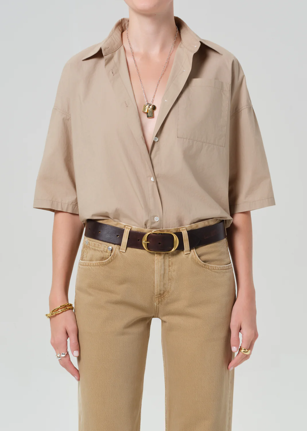Frances Cropped Cape Button Up in Catalina